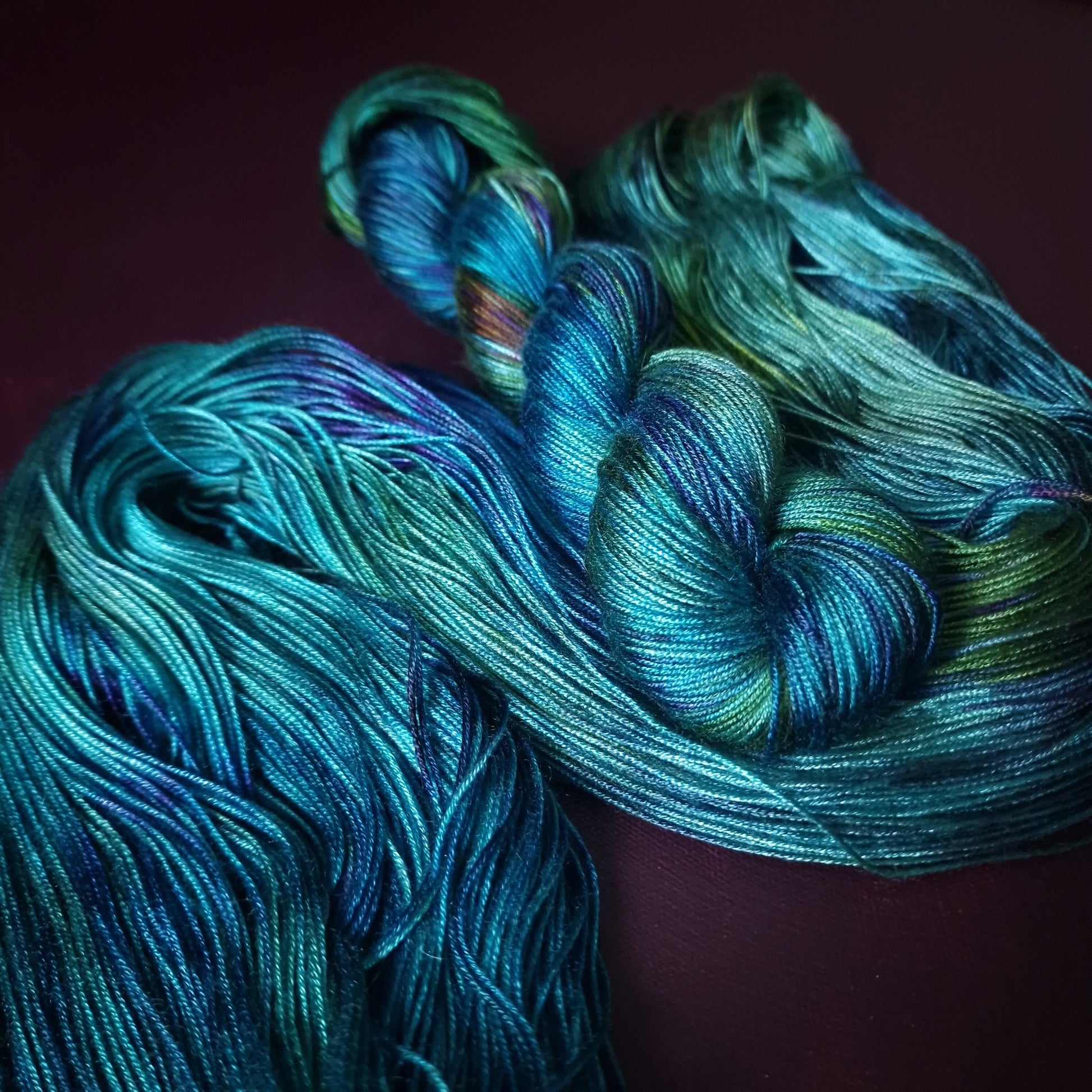 Hand dyed yarn ~ Peacock Eye ***Dyed to order ~ fingering / DK weight tencel OR bamboo yarn, vegan, hand painted