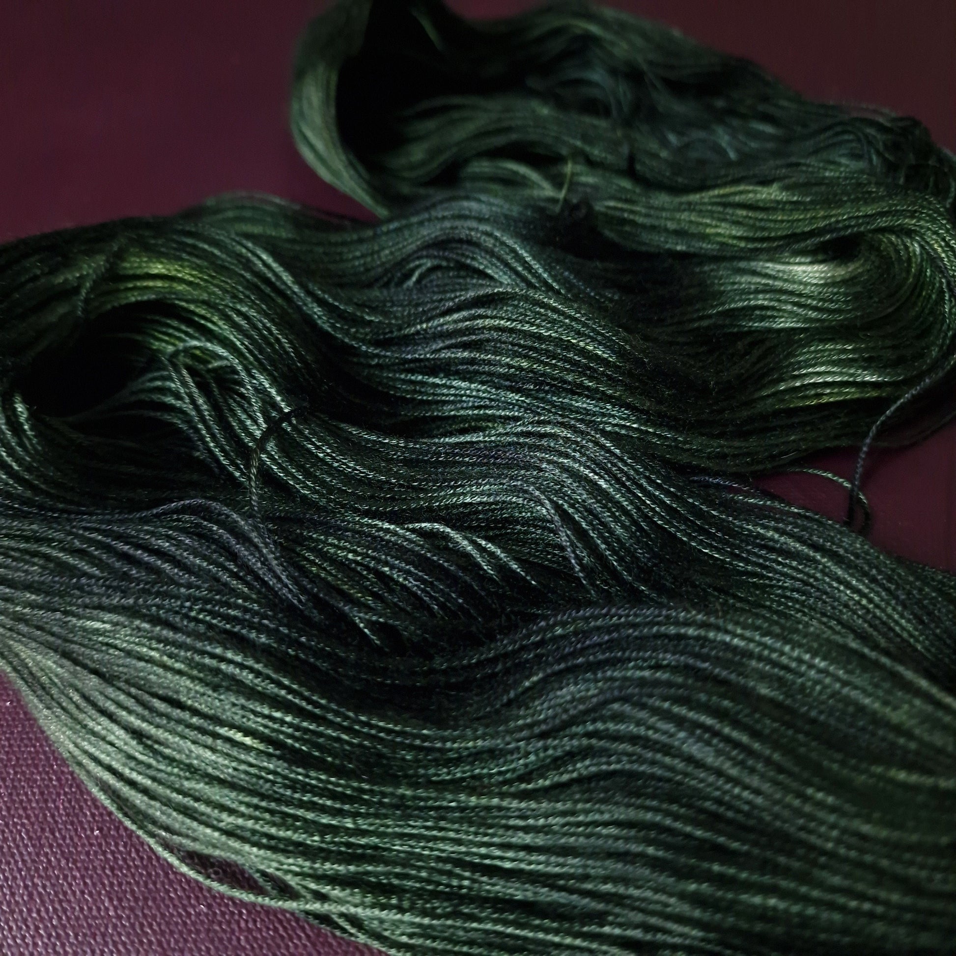 Hand dyed yarn ~ Dark Forest ***Dyed to order ~ fingering / DK weight tencel OR bamboo yarn, vegan, hand painted