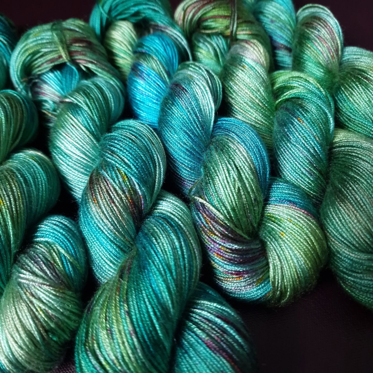 Hand dyed yarn ~ Glacier Peacock *** Dyed to order ~ fingering / DK weight tencel OR bamboo yarn, vegan, hand painted