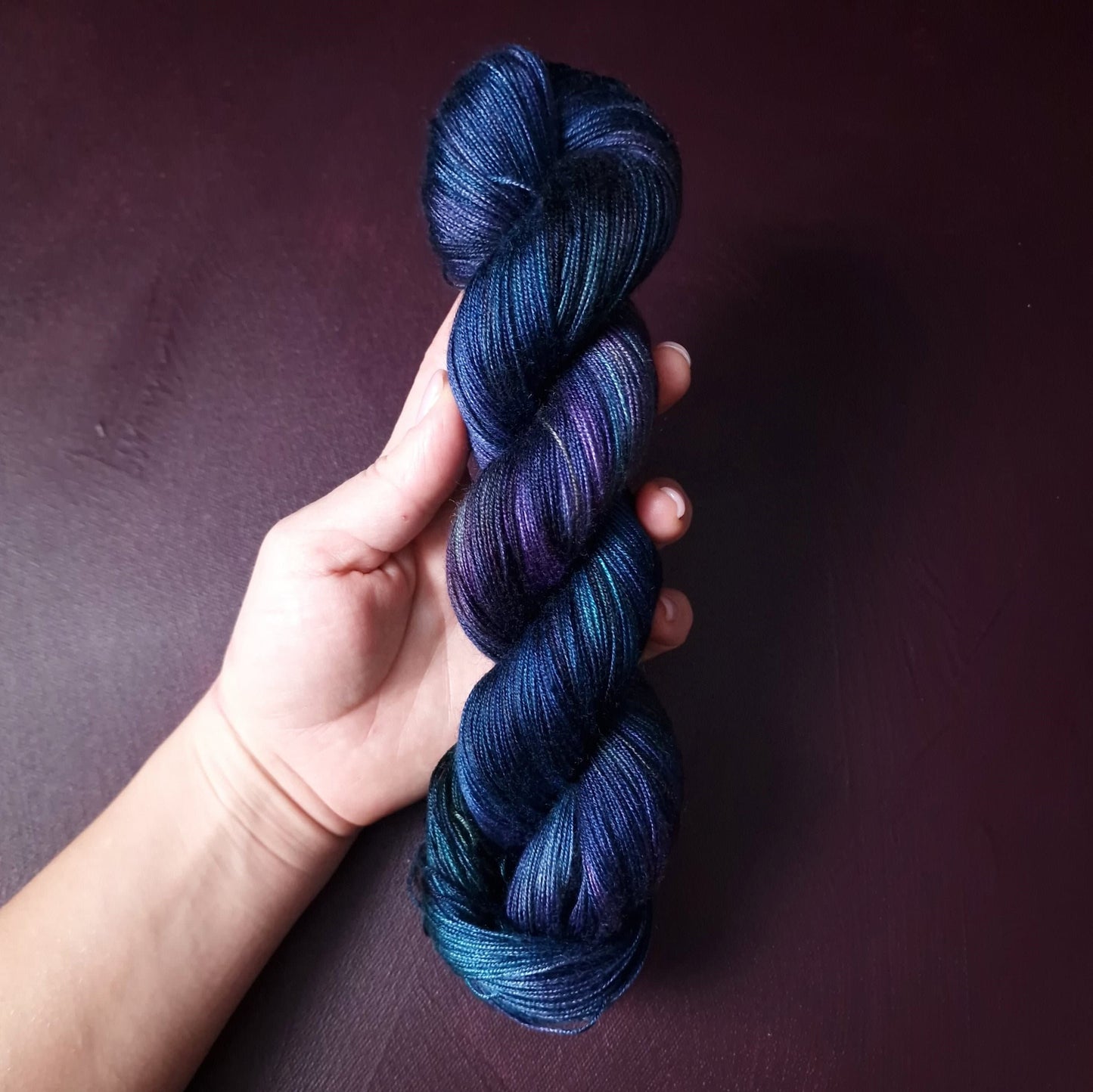 Hand dyed yarn ~ Peacock Galaxy *** Dyed to order ~ fingering / DK weight tencel OR bamboo yarn, vegan, hand painted