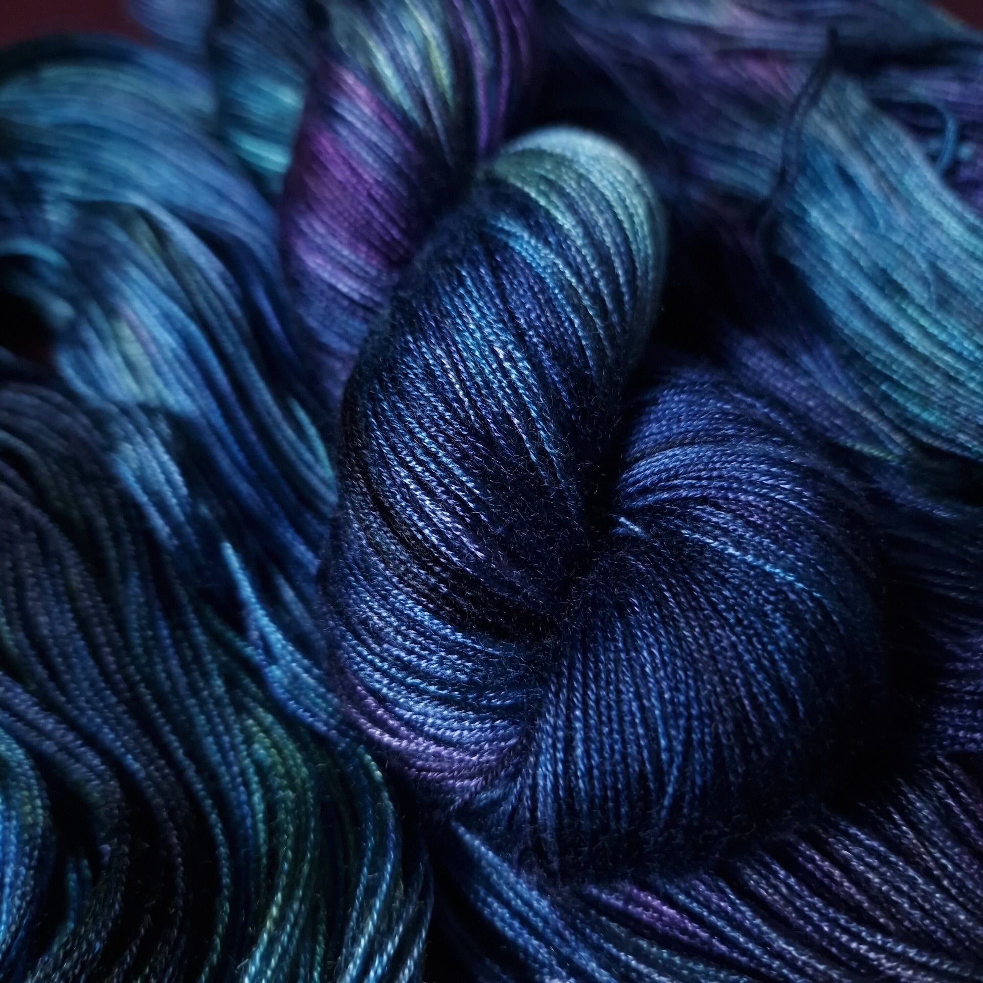 Hand dyed yarn ~ Peacock Galaxy *** Dyed to order ~ fingering / DK weight tencel OR bamboo yarn, vegan, hand painted