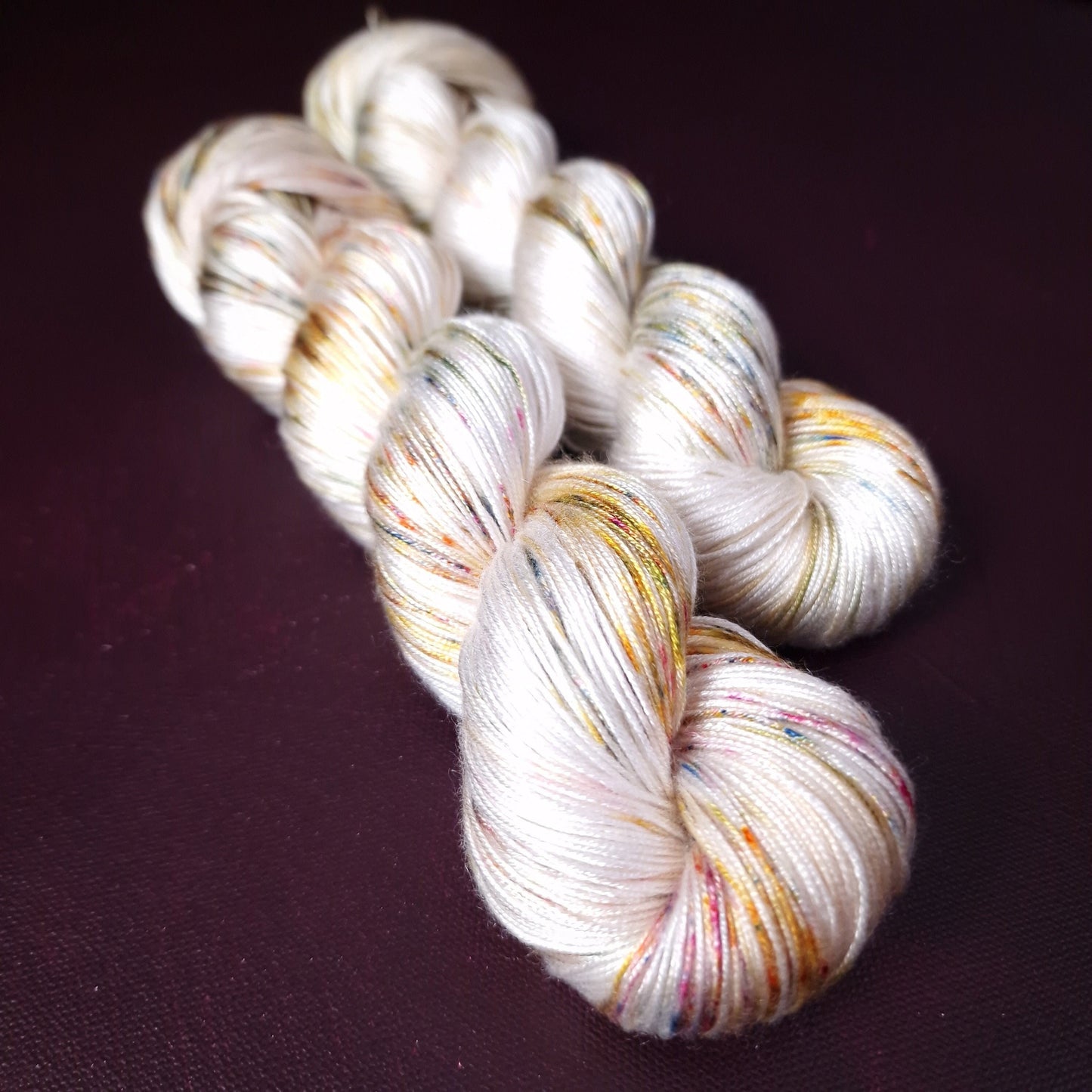 Hand dyed yarn ~ Sprinkles On The Snow *** Dyed to order ~ fingering / DK weight tencel OR bamboo yarn, vegan, hand painted