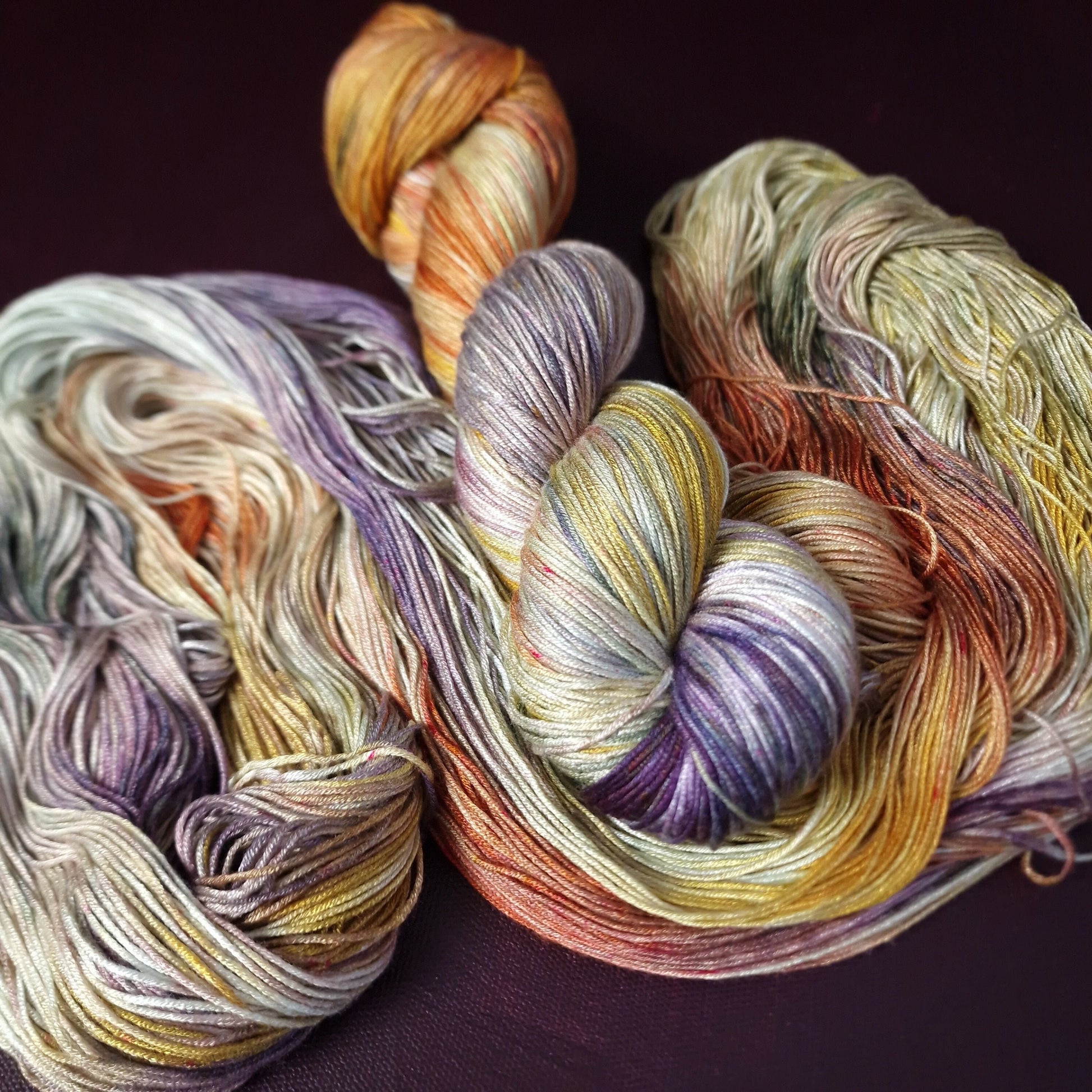 Hand dyed yarn ~ Tropical Sunset *** Dyed to order ~ fingering / DK weight tencel OR bamboo yarn, vegan, hand painted