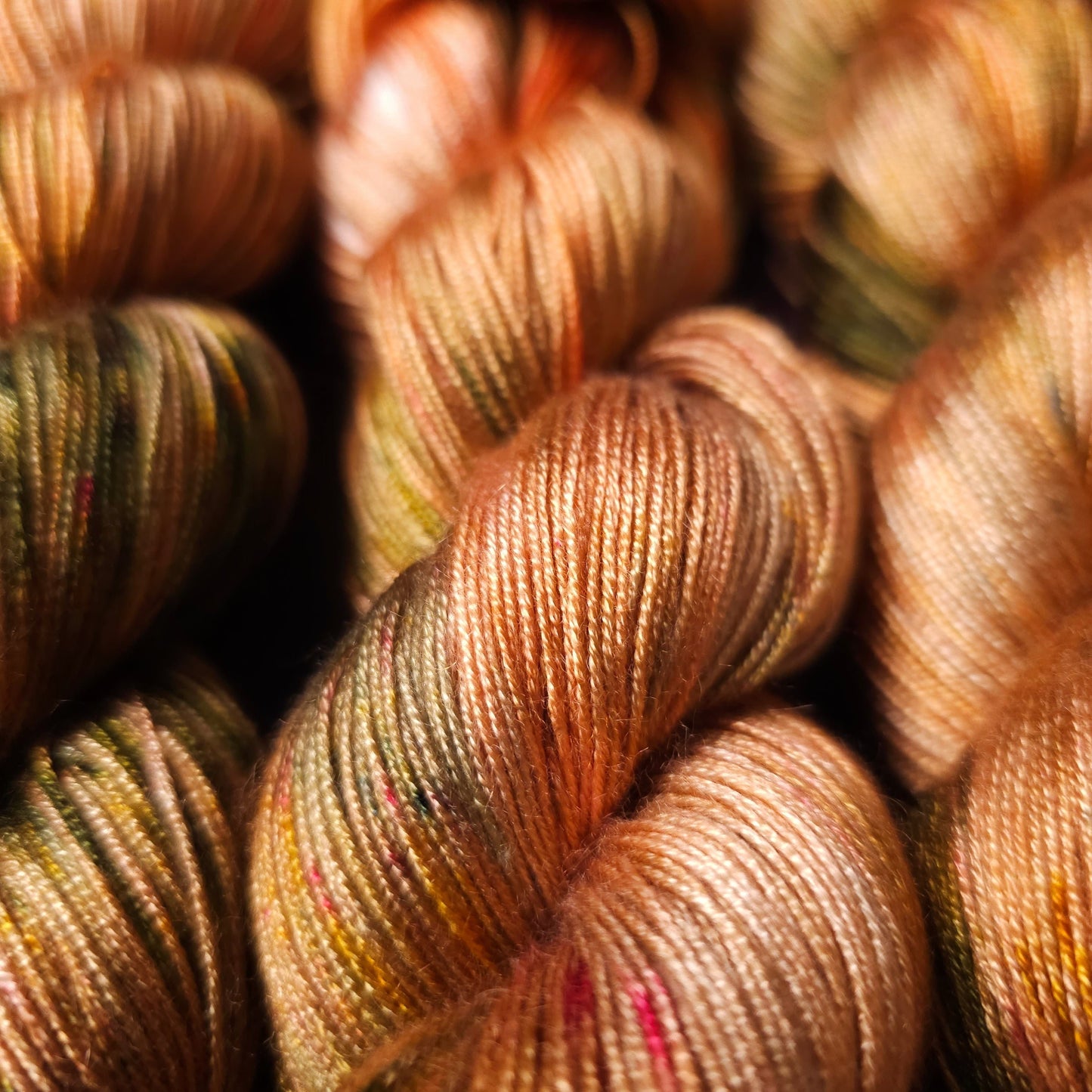 Hand dyed yarn ~ Mossy Peach *** Dyed to order ~ fingering / DK weight tencel OR bamboo yarn, vegan, hand painted