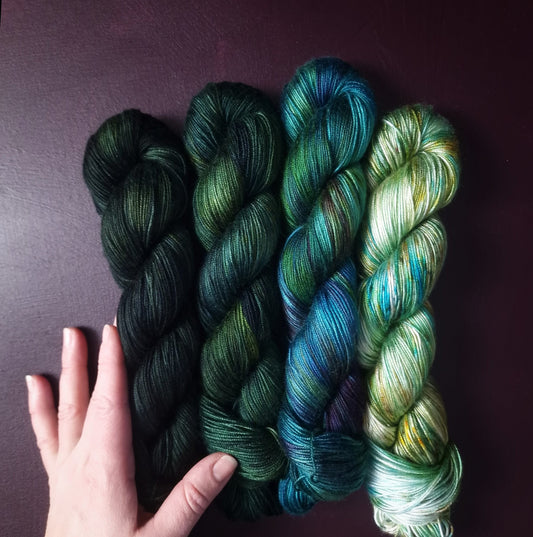 Hand dyed yarn ~ Fade Set*** Dyed to order ~ Mermaid's Castle ~ tencel yarn, bamboo yarn, vegan, hand painted, fingering, DK