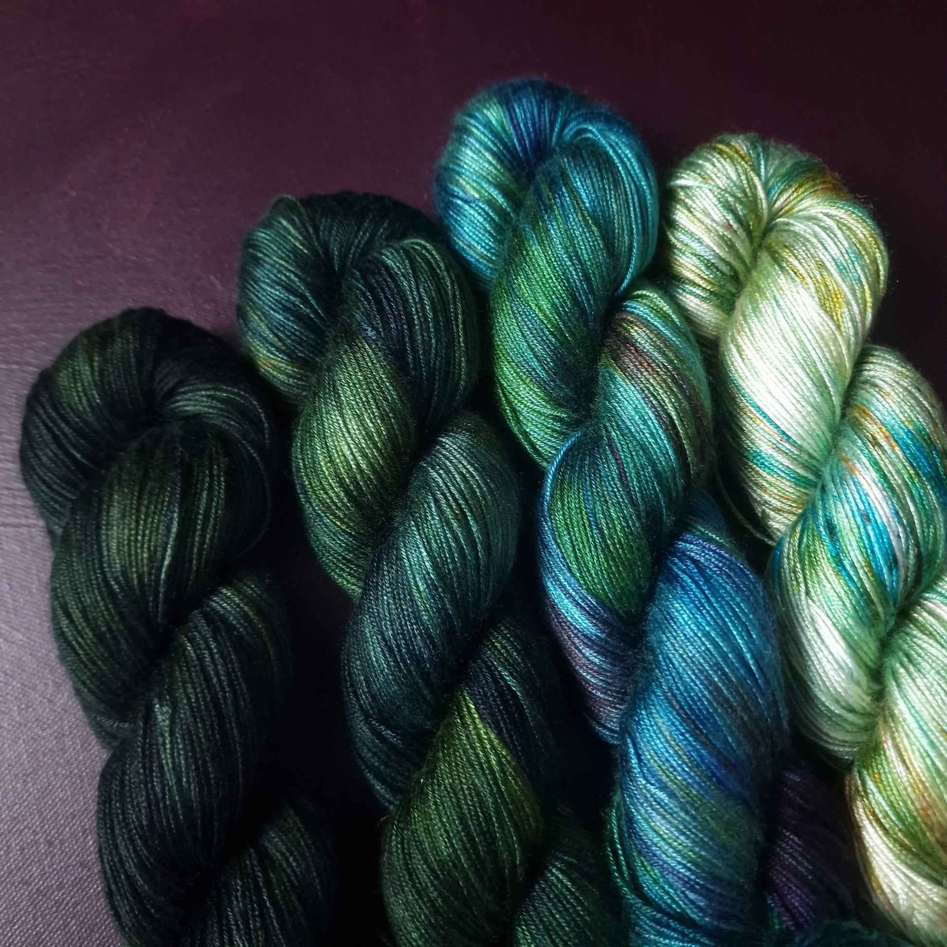 Hand dyed yarn ~ Fade Set*** Dyed to order ~ Mermaid&#39;s Castle ~ tencel yarn, bamboo yarn, vegan, hand painted, fingering, DK