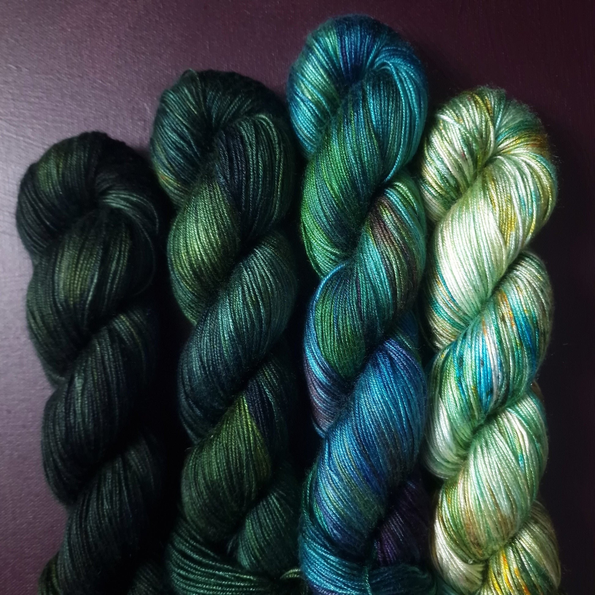 Hand dyed yarn ~ Fade Set*** Dyed to order ~ Mermaid&#39;s Castle ~ tencel yarn, bamboo yarn, vegan, hand painted, fingering, DK