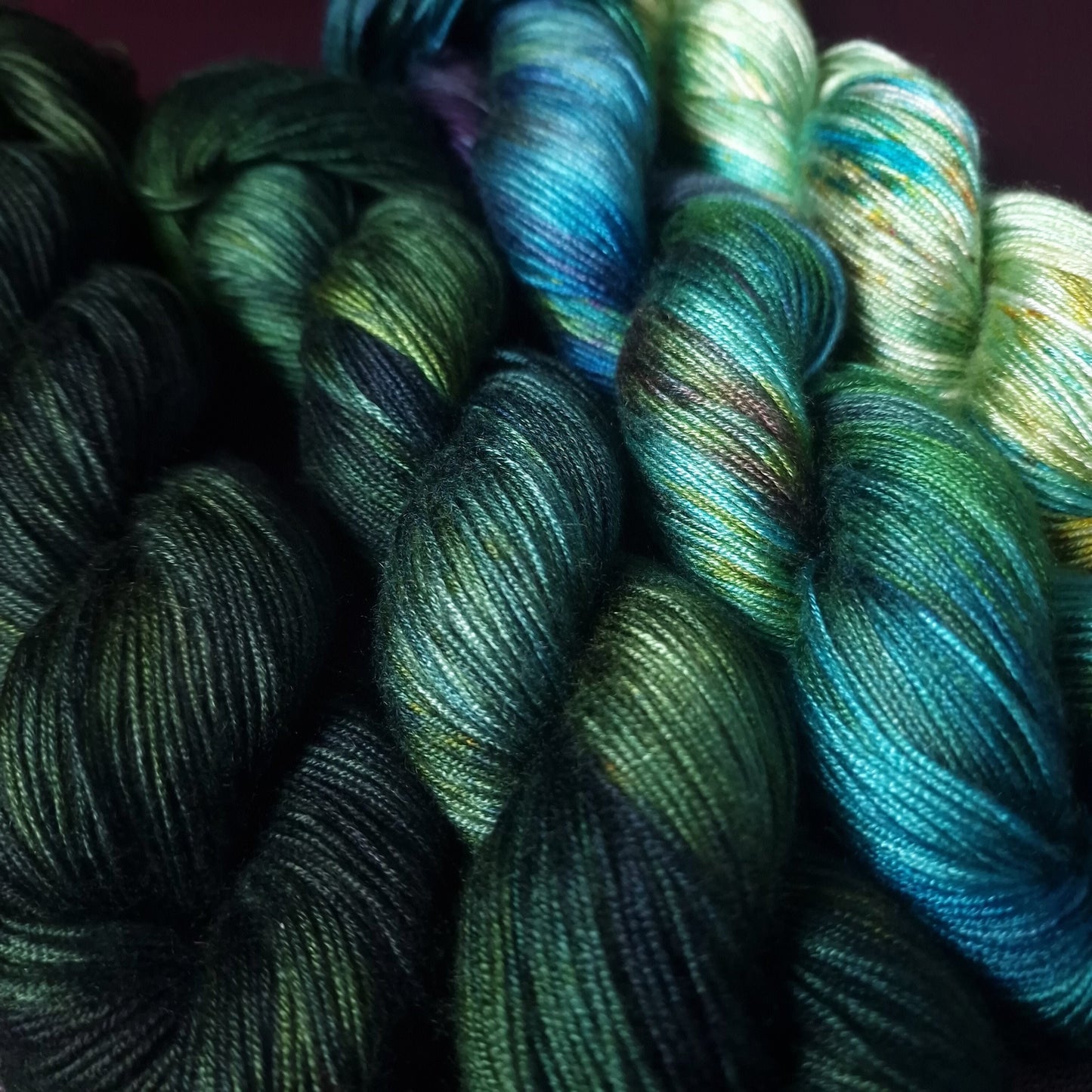 Hand dyed yarn ~ Fade Set*** Dyed to order ~ Mermaid&#39;s Castle ~ tencel yarn, bamboo yarn, vegan, hand painted, fingering, DK