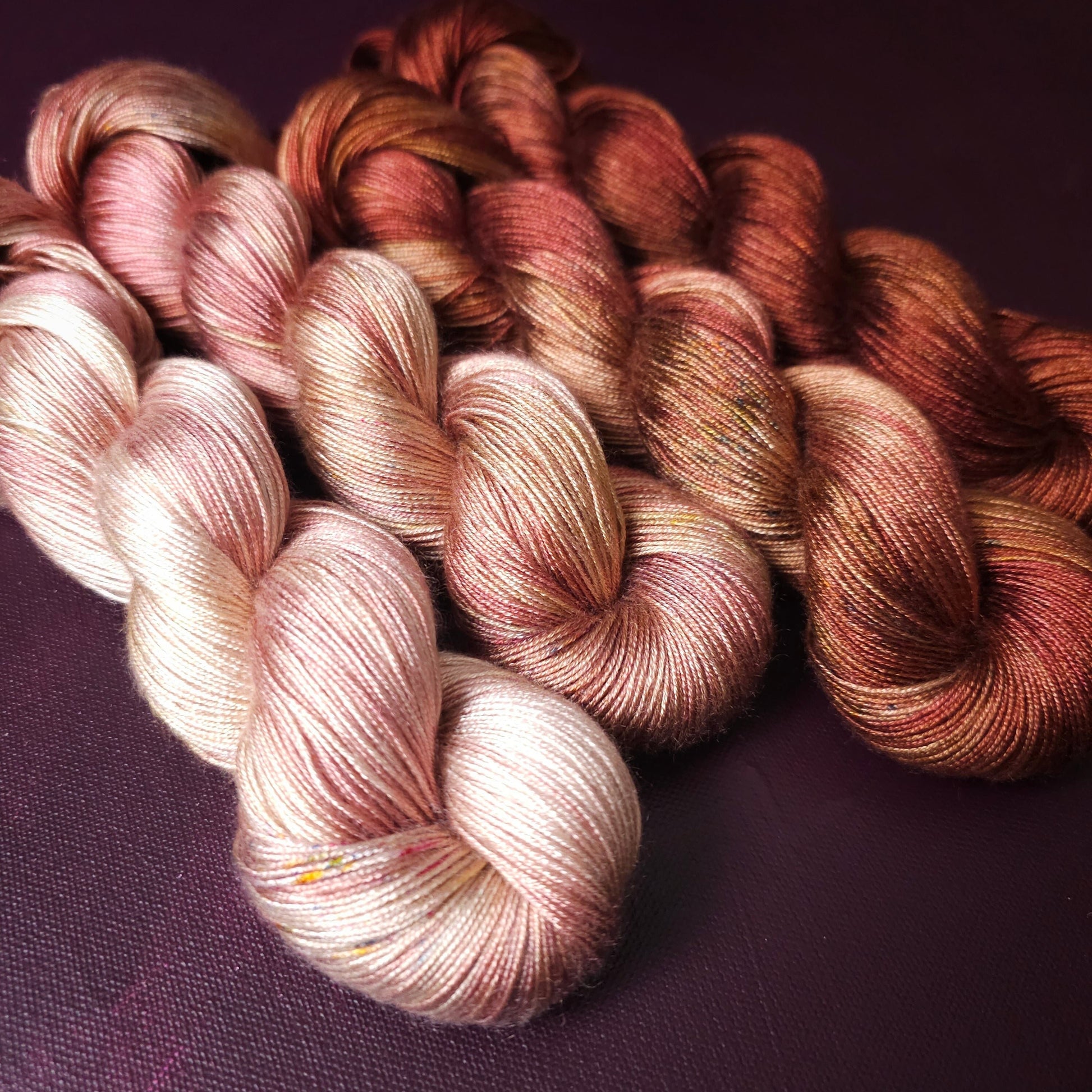 Hand dyed yarn ~ Fade Set*** Dyed to order ~ Copper Blush ~ tencel yarn, bamboo yarn, vegan, hand painted, fingering, DK