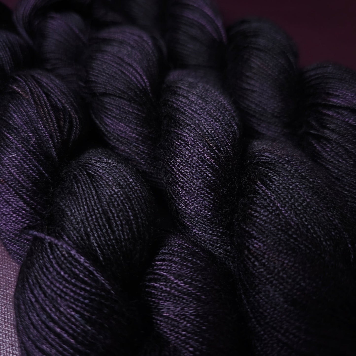 Hand dyed yarn ~ Black LavenderLavender By Night ***Dyed to order ~ fingering / DK weight tencel OR bamboo yarn, vegan, hand painted