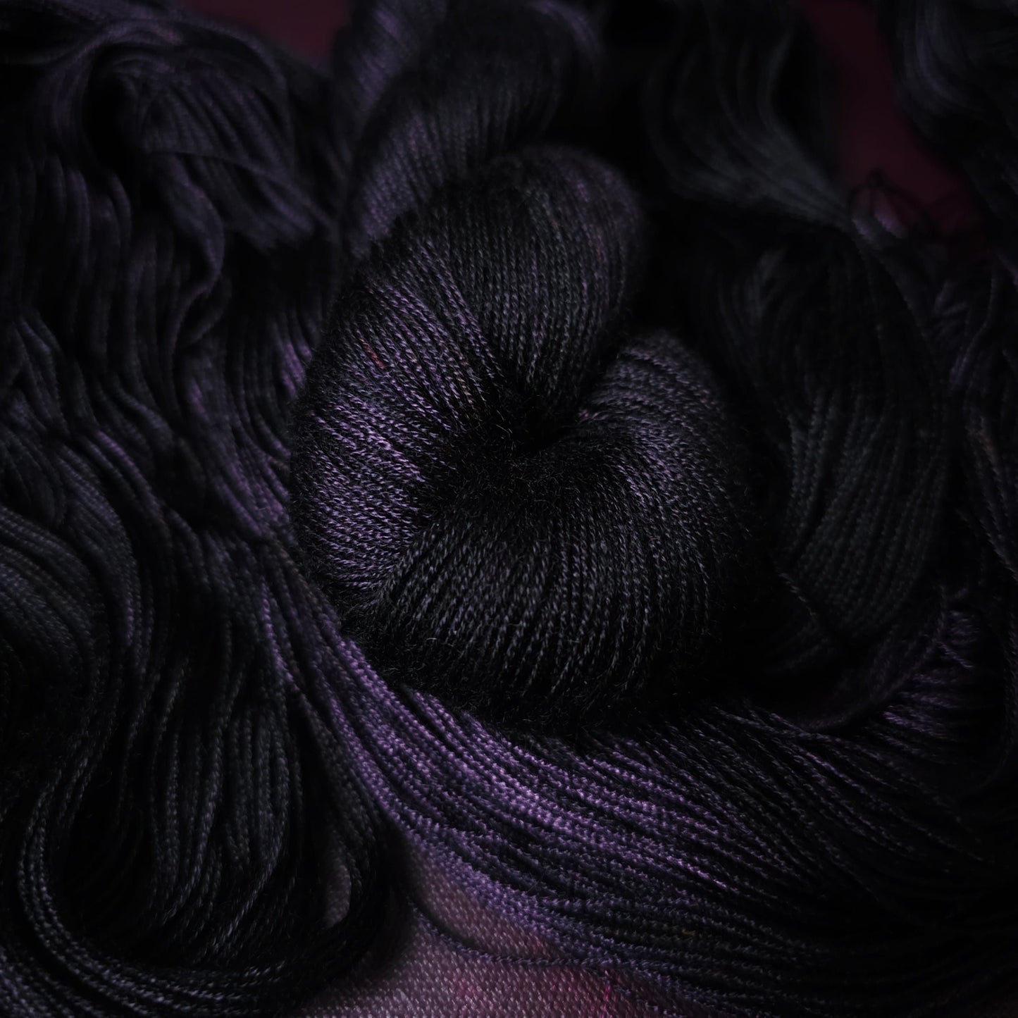 Hand dyed yarn ~ Black LavenderLavender By Night ***Dyed to order ~ fingering / DK weight tencel OR bamboo yarn, vegan, hand painted