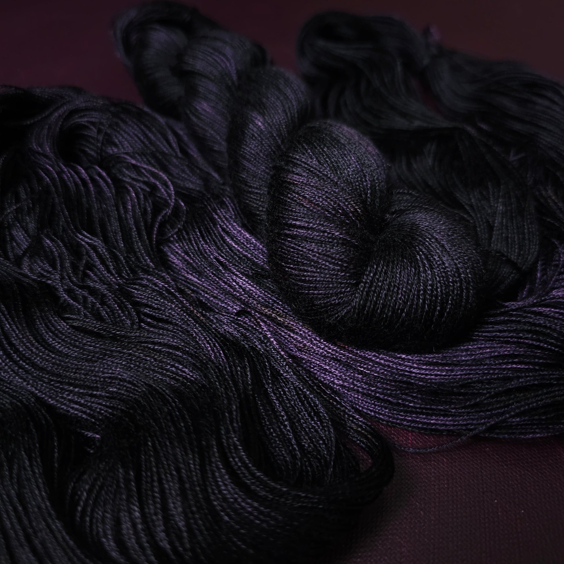 Hand dyed yarn ~ Black LavenderLavender By Night ***Dyed to order ~ fingering / DK weight tencel OR bamboo yarn, vegan, hand painted