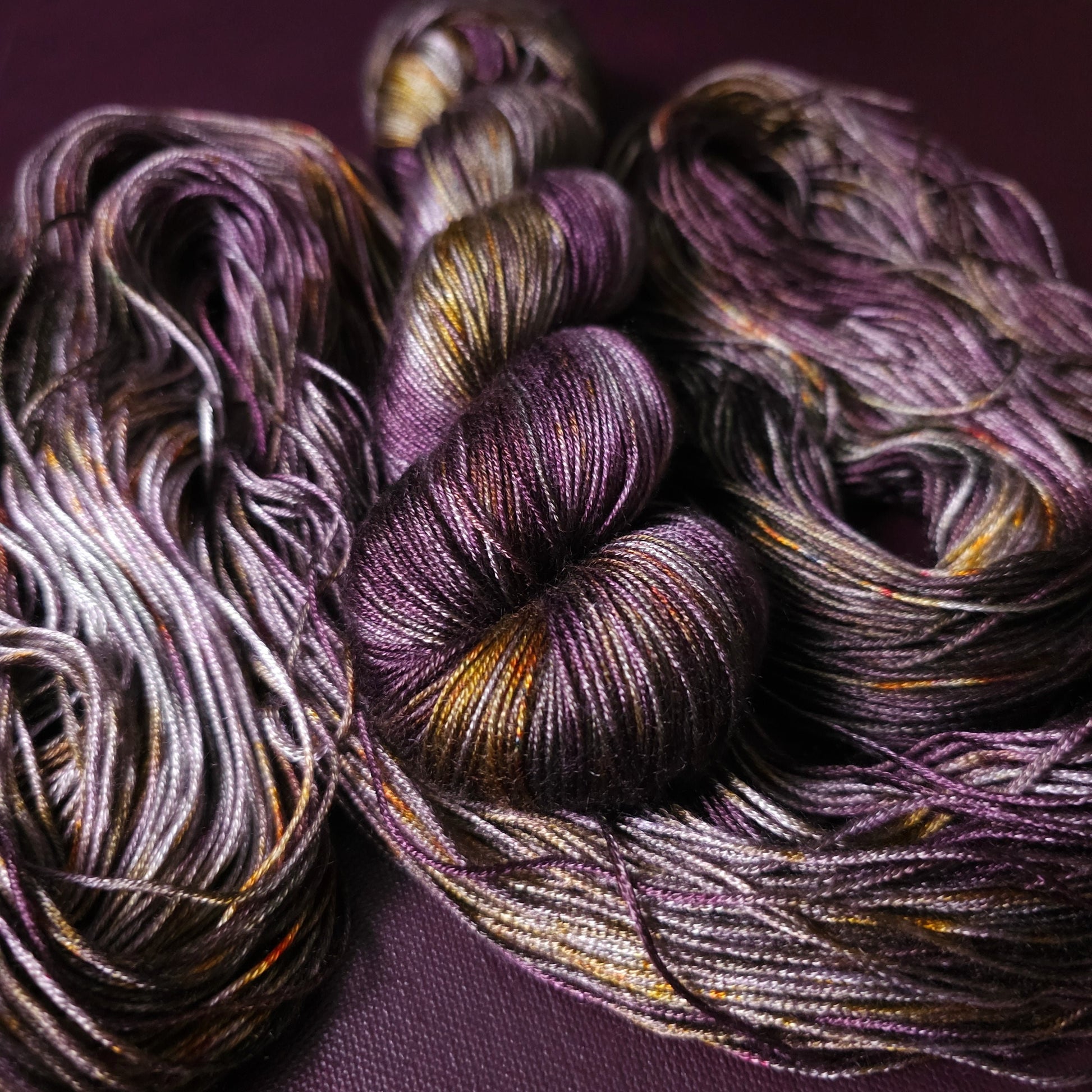 Hand dyed yarn ~ Moody Amethyst ***Dyed to order ~ fingering / DK weight tencel OR bamboo yarn, vegan, hand painted