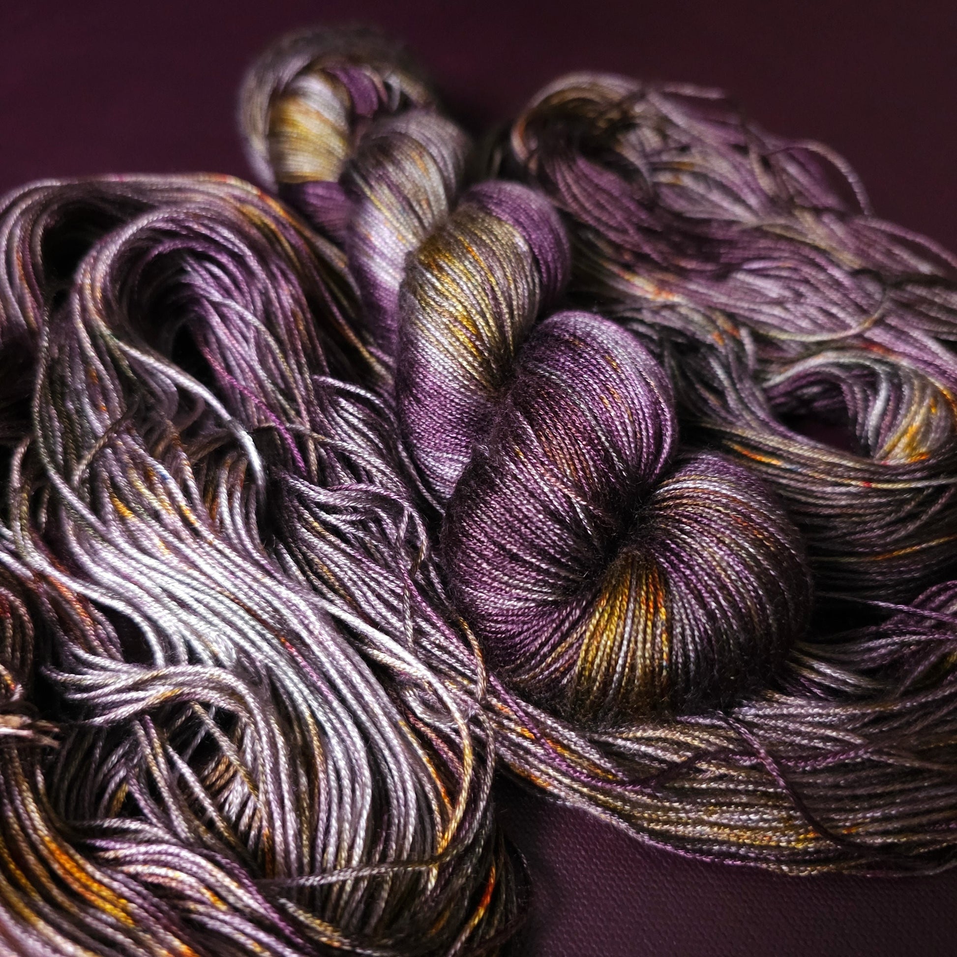 Hand dyed yarn ~ Moody Amethyst ***Dyed to order ~ fingering / DK weight tencel OR bamboo yarn, vegan, hand painted