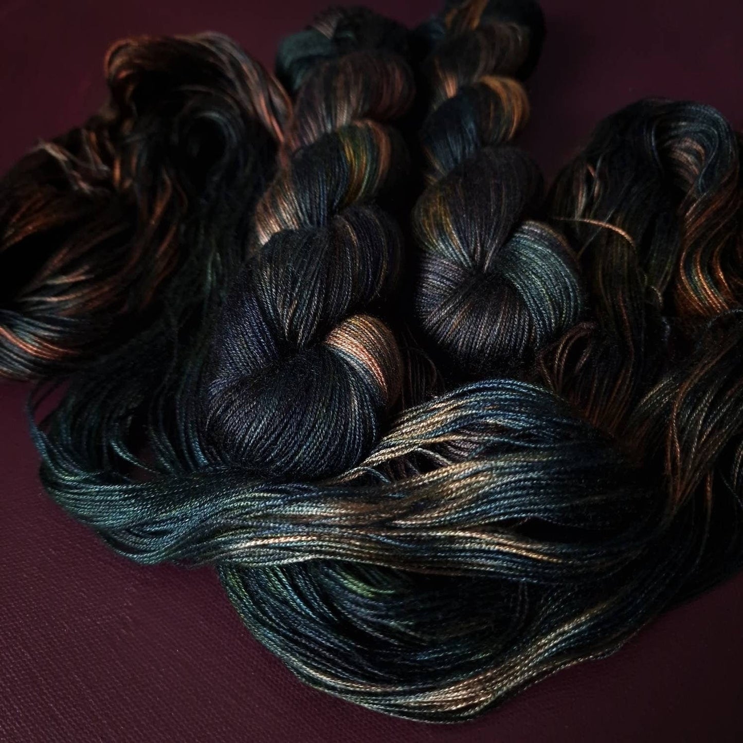 Hand dyed yarn ~ The Librarian ***Dyed to order ~ fingering / DK weight tencel OR bamboo yarn, vegan, hand painted