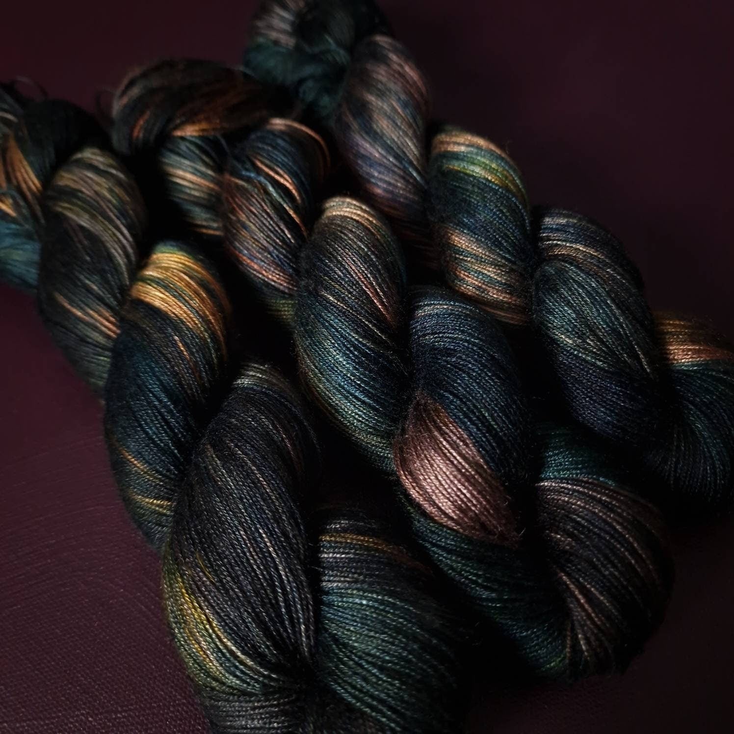 Hand dyed yarn ~ The Librarian ***Dyed to order ~ fingering / DK weight tencel OR bamboo yarn, vegan, hand painted