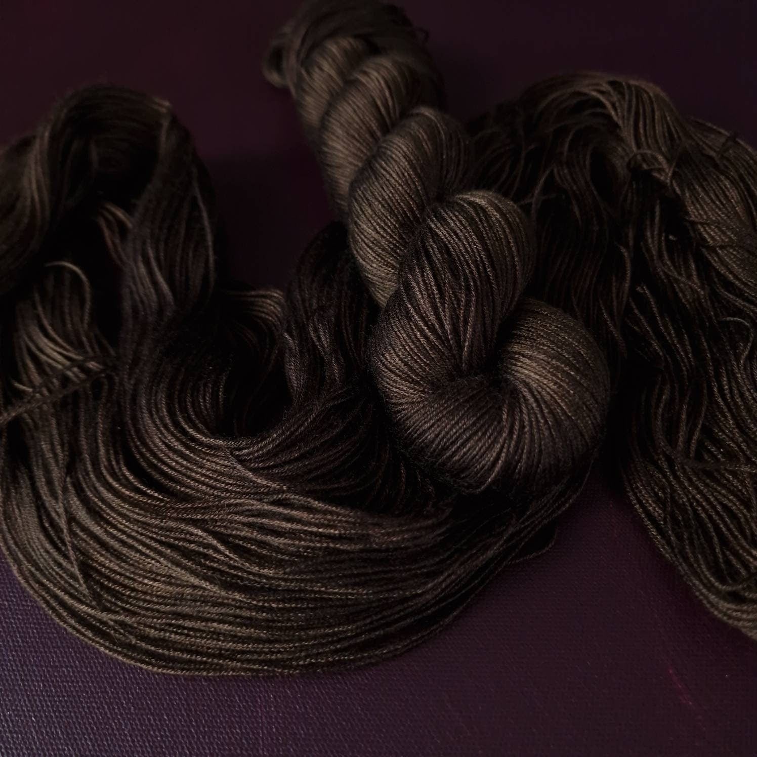 Hand dyed yarn ~ Dark Chocolate Cake***Dyed to order ~ fingering / DK weight tencel OR bamboo yarn, vegan, hand painted