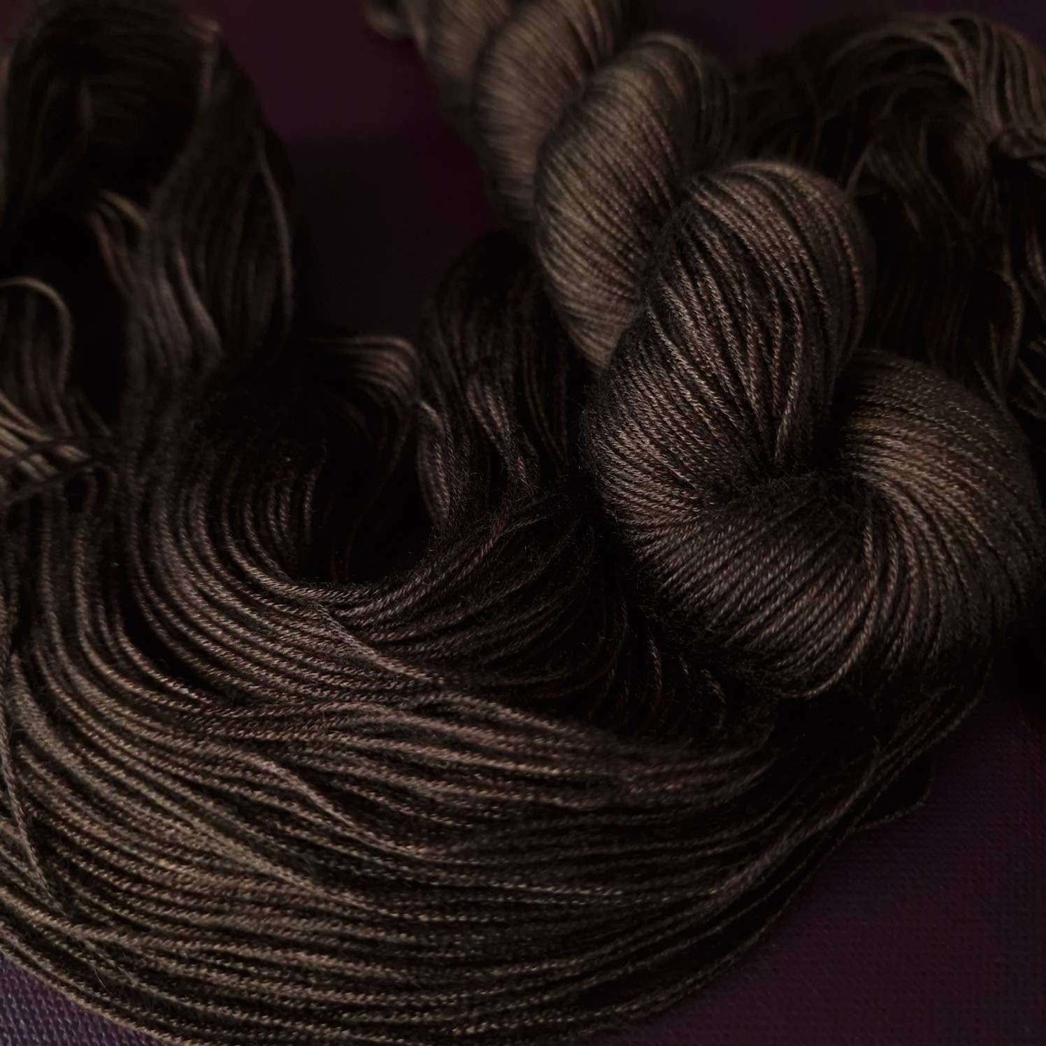 Hand dyed yarn ~ Dark Chocolate Cake***Dyed to order ~ fingering / DK weight tencel OR bamboo yarn, vegan, hand painted