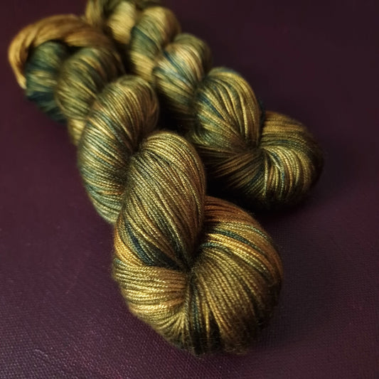 Hand dyed yarn ~ Wild Olive ***Dyed to order ~ fingering / DK weight tencel OR bamboo yarn, vegan, hand painted