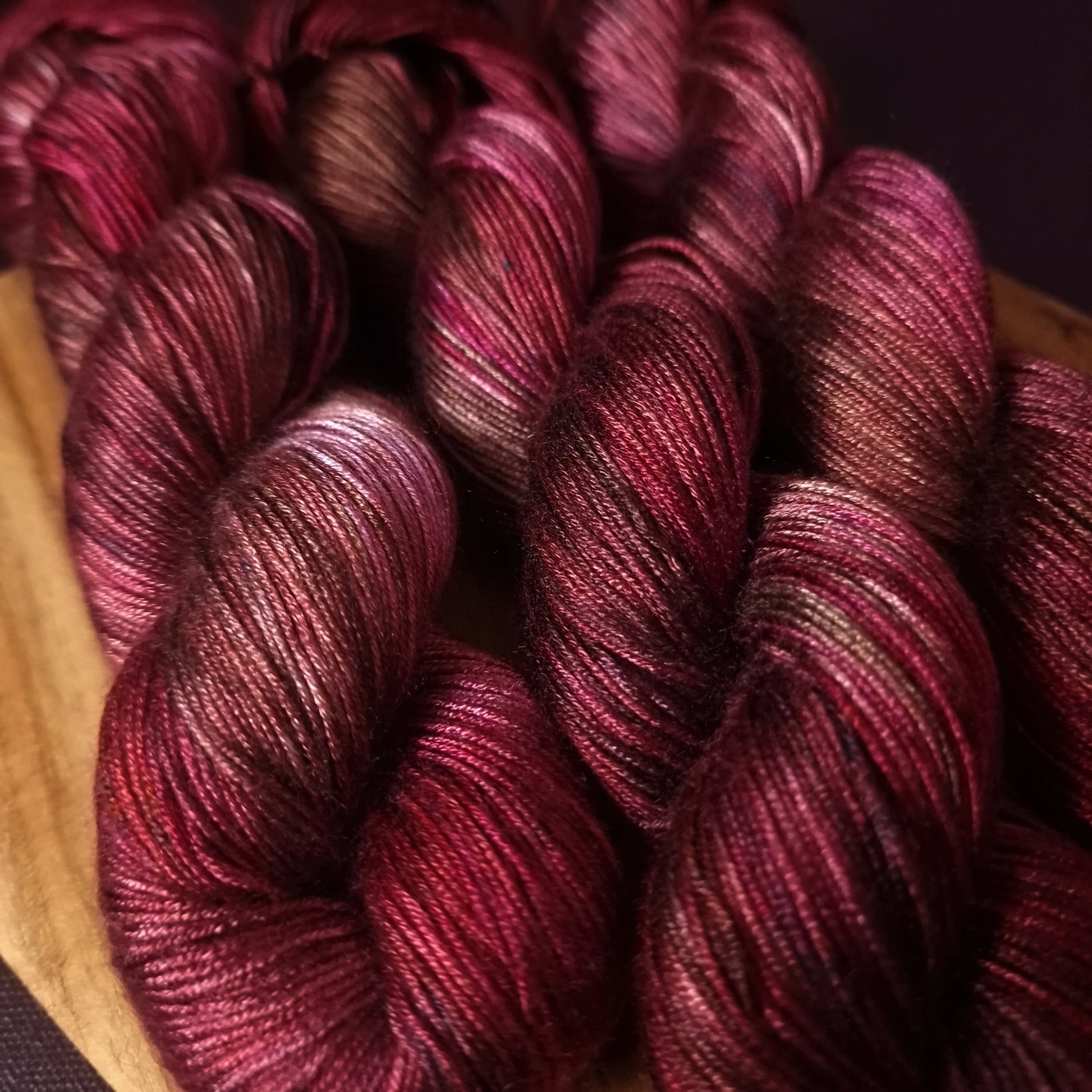 Hand dyed yarn ~ Hibiscus Tea ***Dyed to order ~ fingering / DK weight tencel OR bamboo yarn, vegan, hand painted