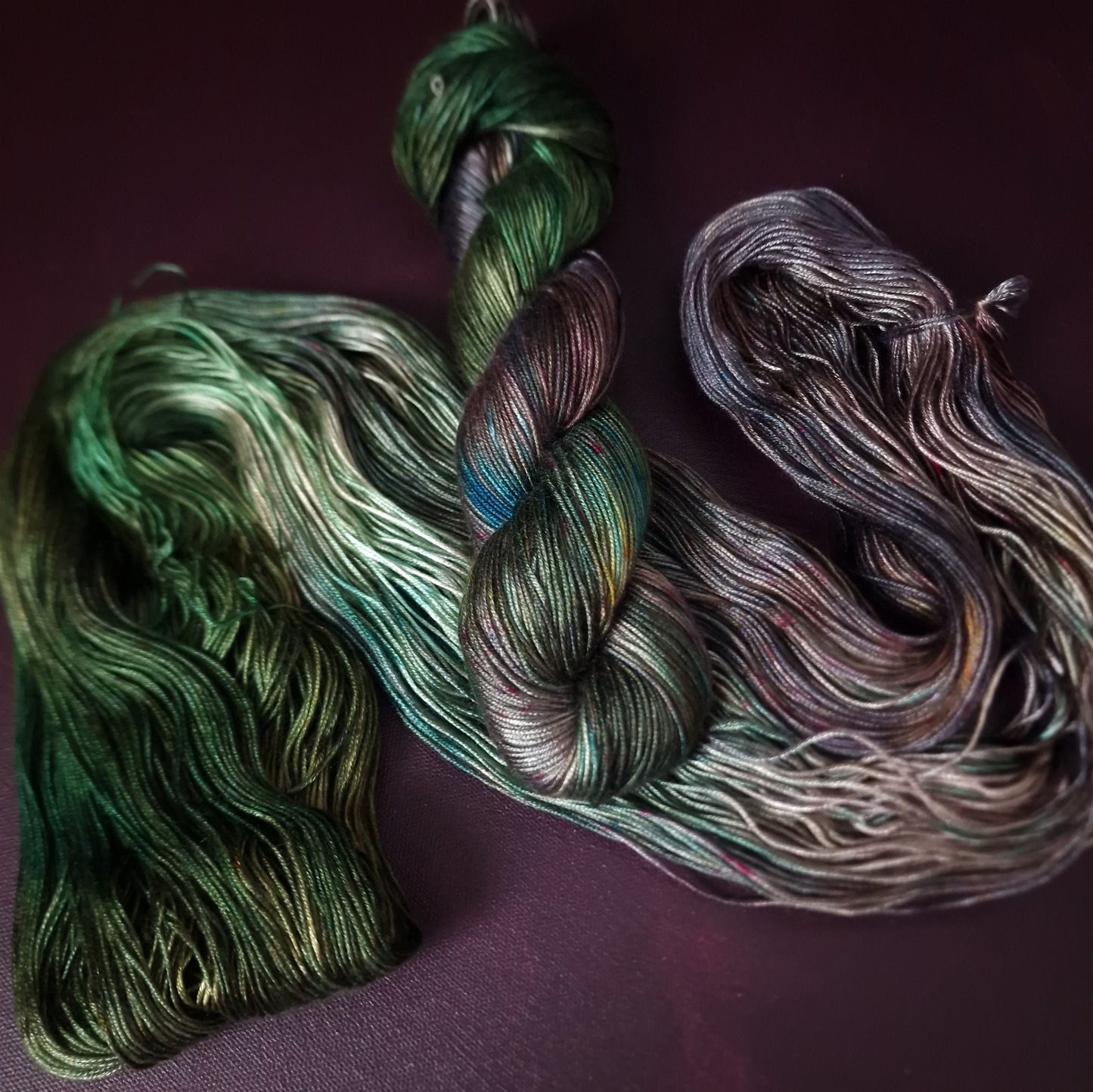 Hand dyed yarn ~ PurPur Forest ***Dyed to order ~ fingering / DK weight tencel OR bamboo yarn, vegan, hand painted