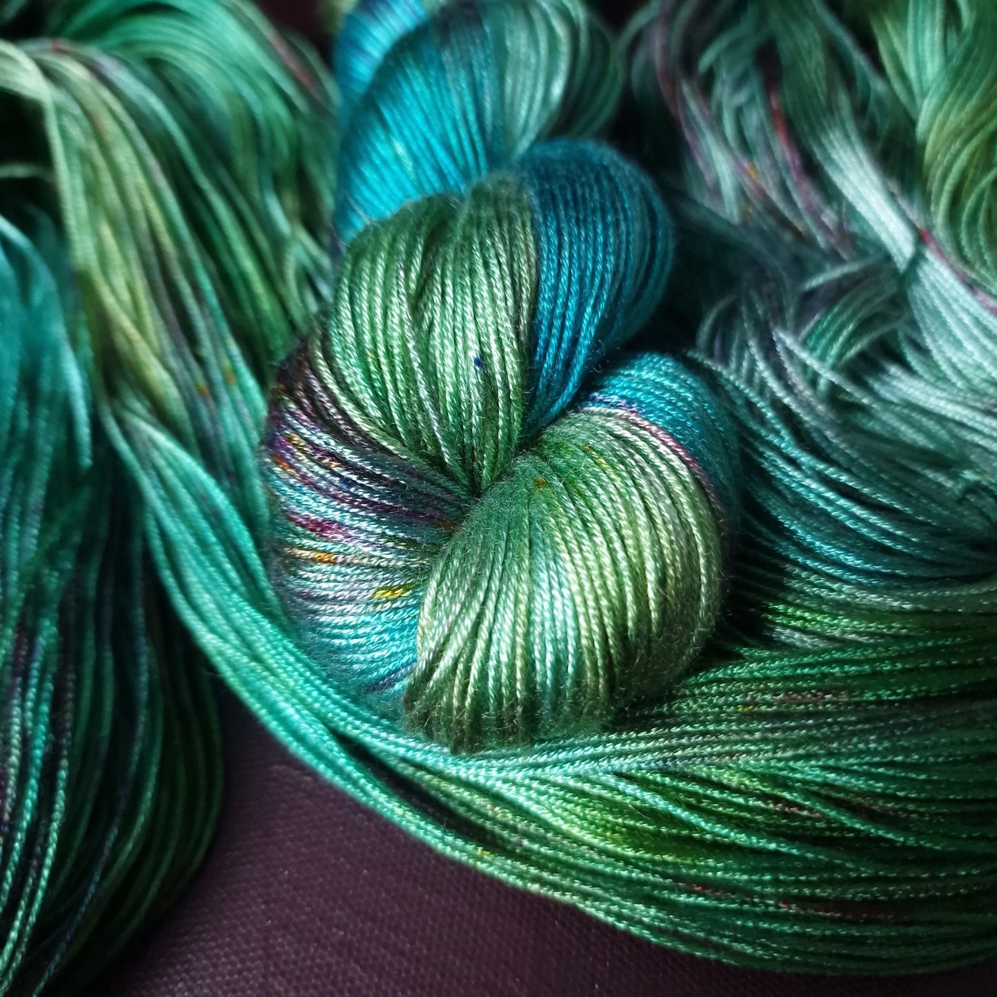 Hand dyed yarn ~ Glacier Peacock *** Dyed to order ~ fingering / DK weight tencel OR bamboo yarn, vegan, hand painted