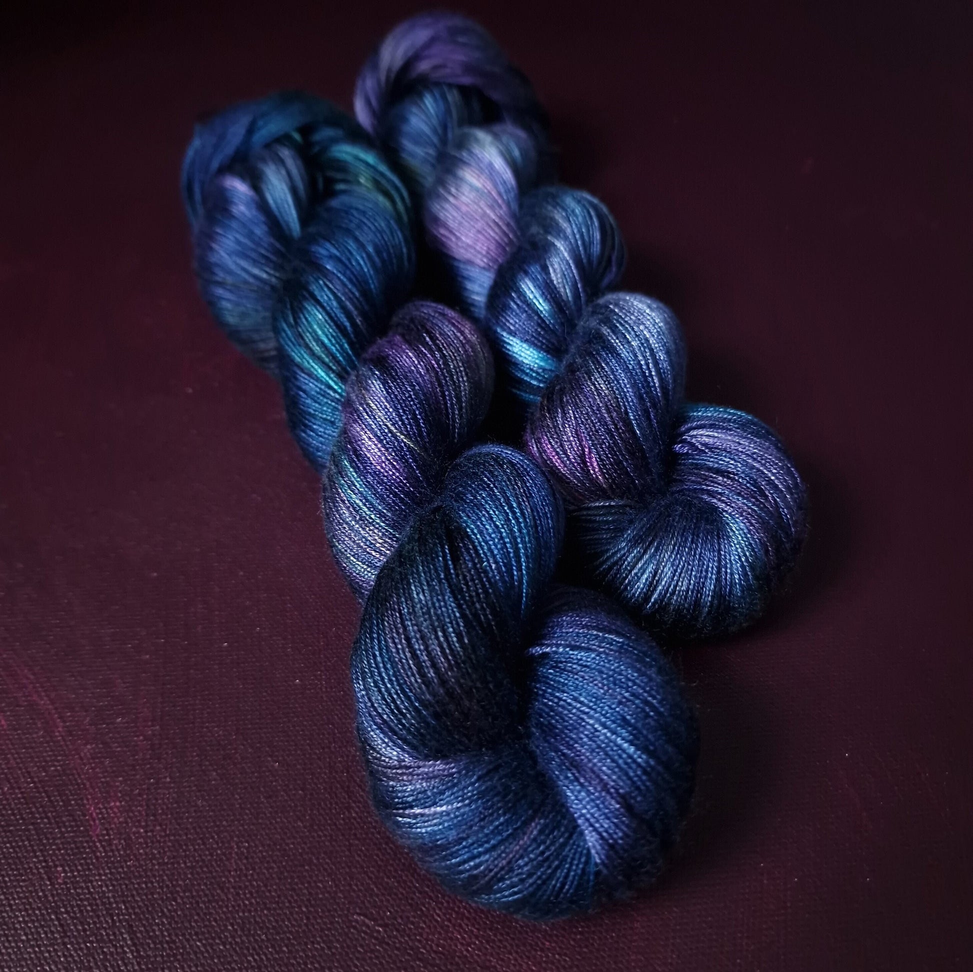 Hand dyed yarn ~ Peacock Galaxy *** Dyed to order ~ fingering / DK weight tencel OR bamboo yarn, vegan, hand painted