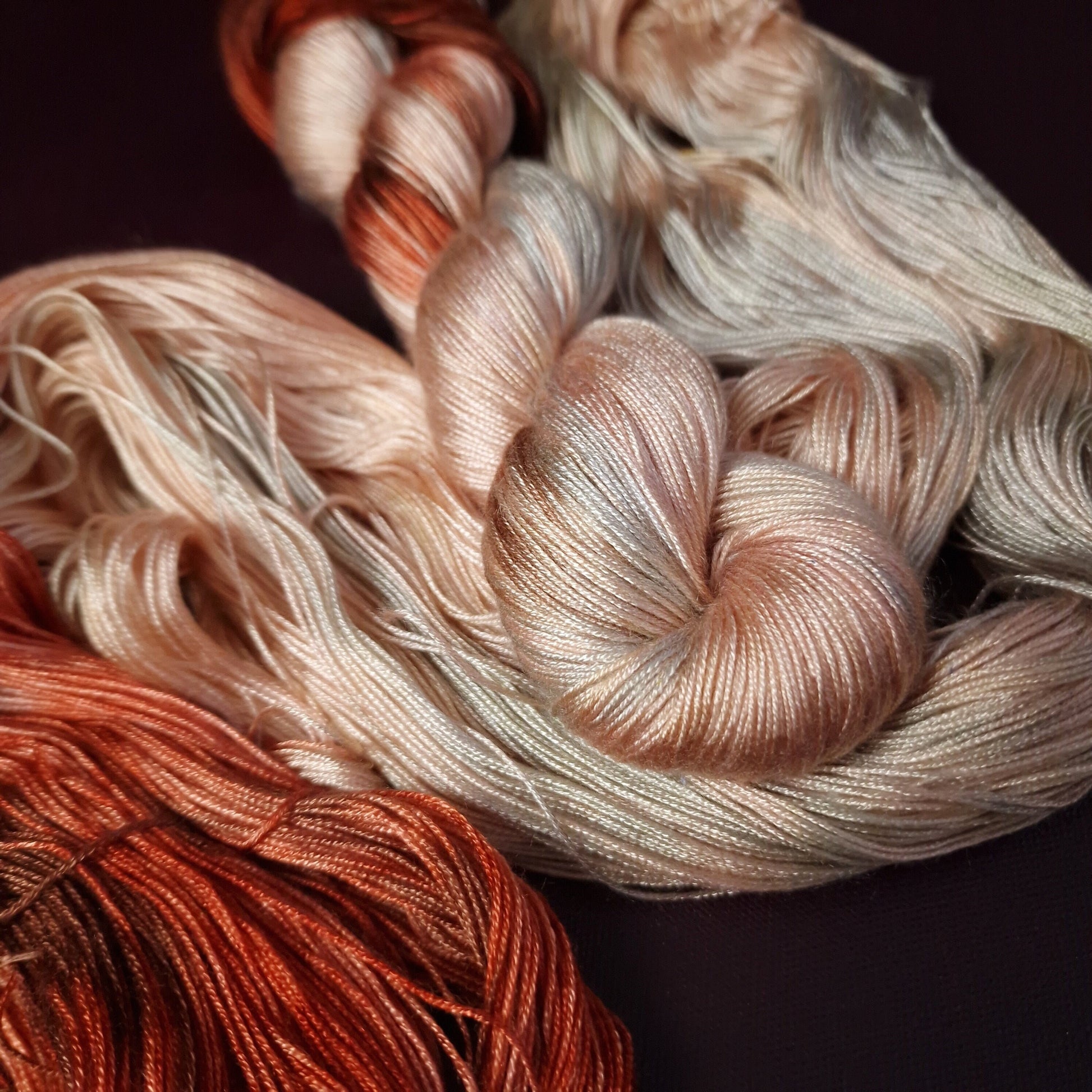 Hand dyed yarn ~ Peachy Sunset *** Dyed to order ~ fingering / DK weight tencel OR bamboo yarn, vegan, hand painted