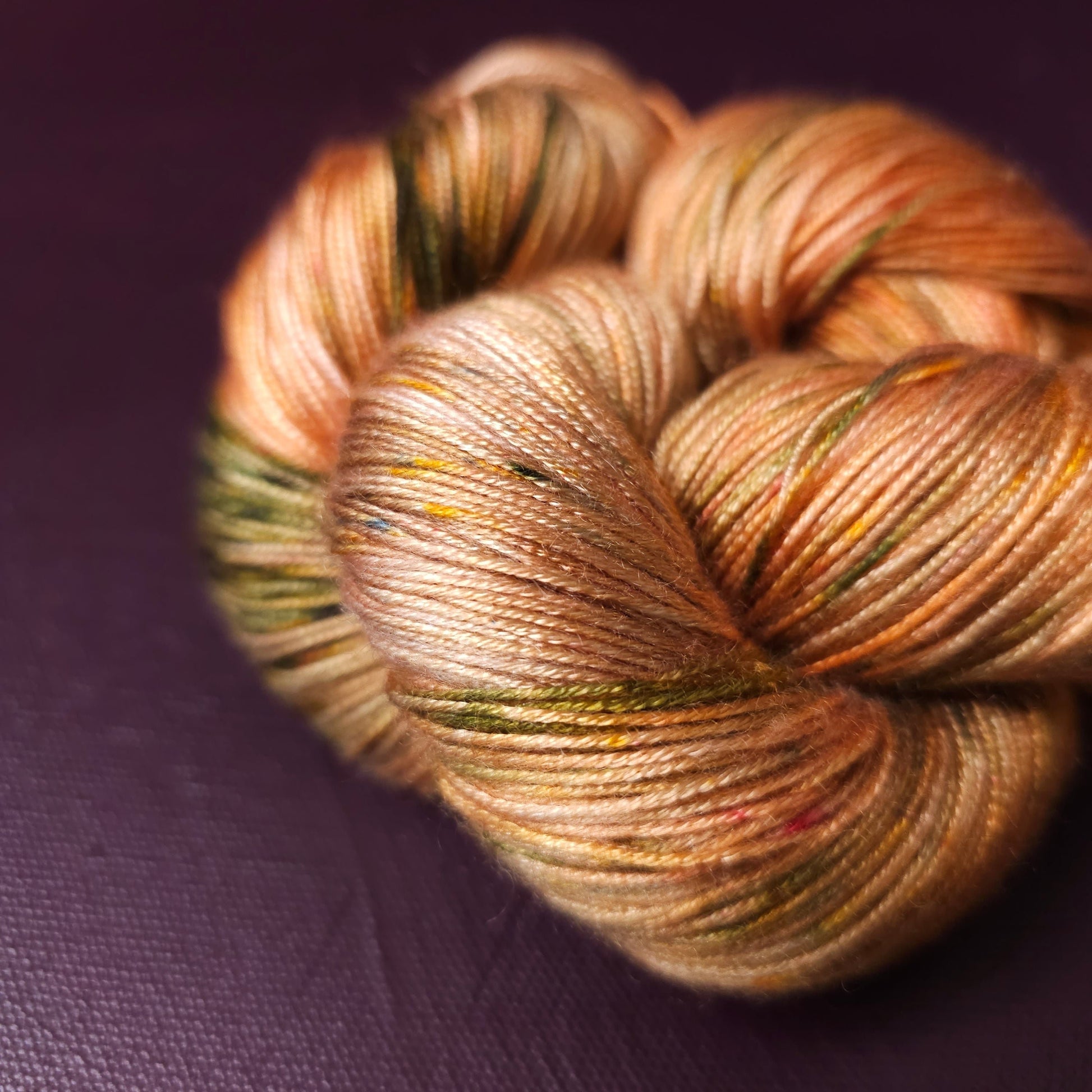 Hand dyed yarn ~ Mossy Peach *** Dyed to order ~ fingering / DK weight tencel OR bamboo yarn, vegan, hand painted