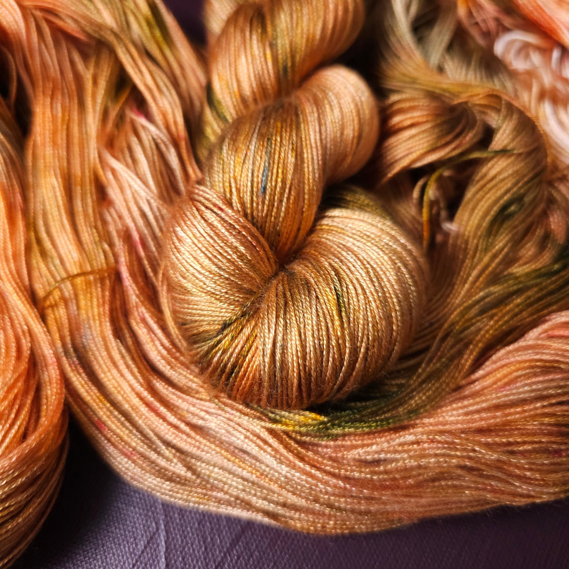 Hand dyed yarn ~ Mossy Peach *** Dyed to order ~ fingering / DK weight tencel OR bamboo yarn, vegan, hand painted