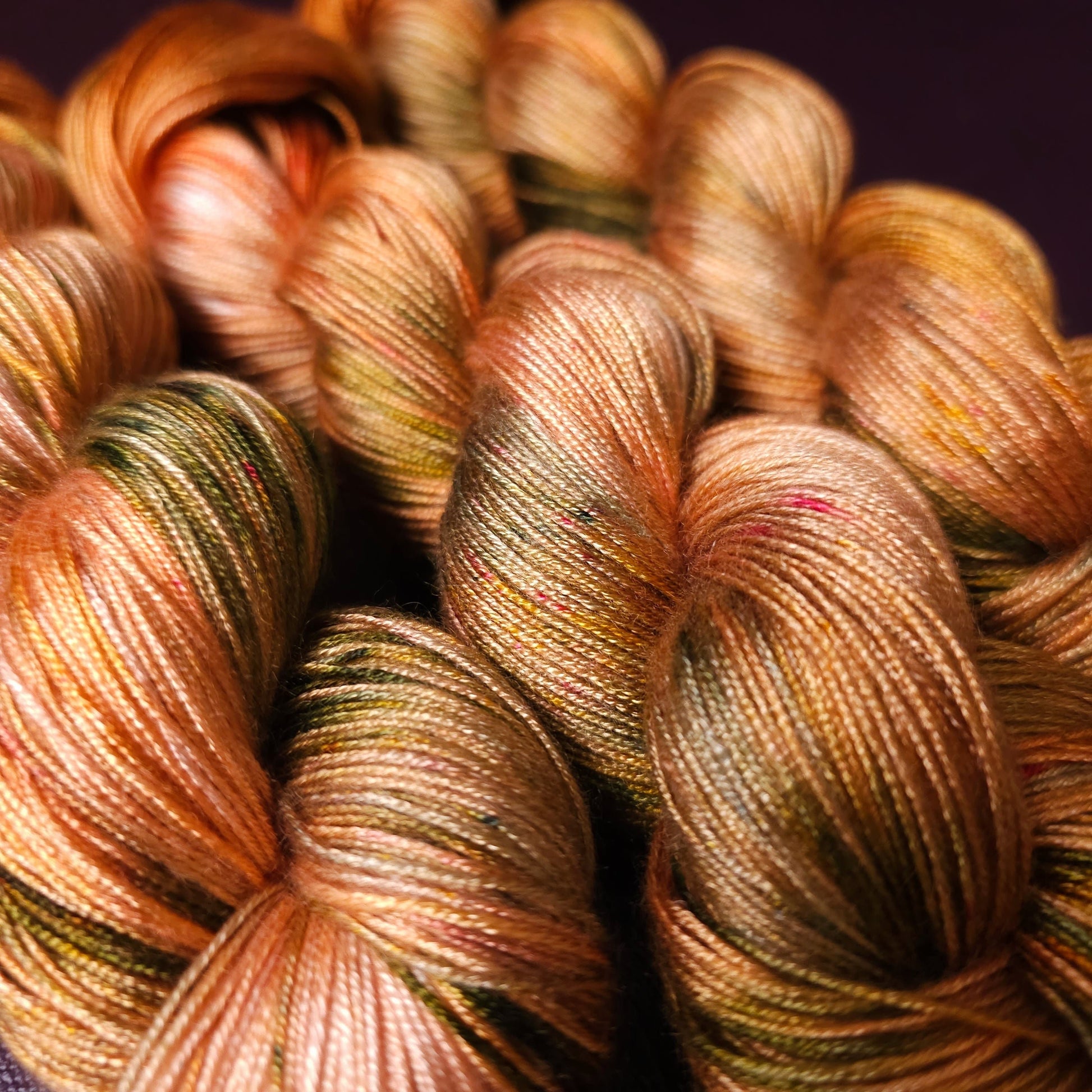 Hand dyed yarn ~ Mossy Peach *** Dyed to order ~ fingering / DK weight tencel OR bamboo yarn, vegan, hand painted