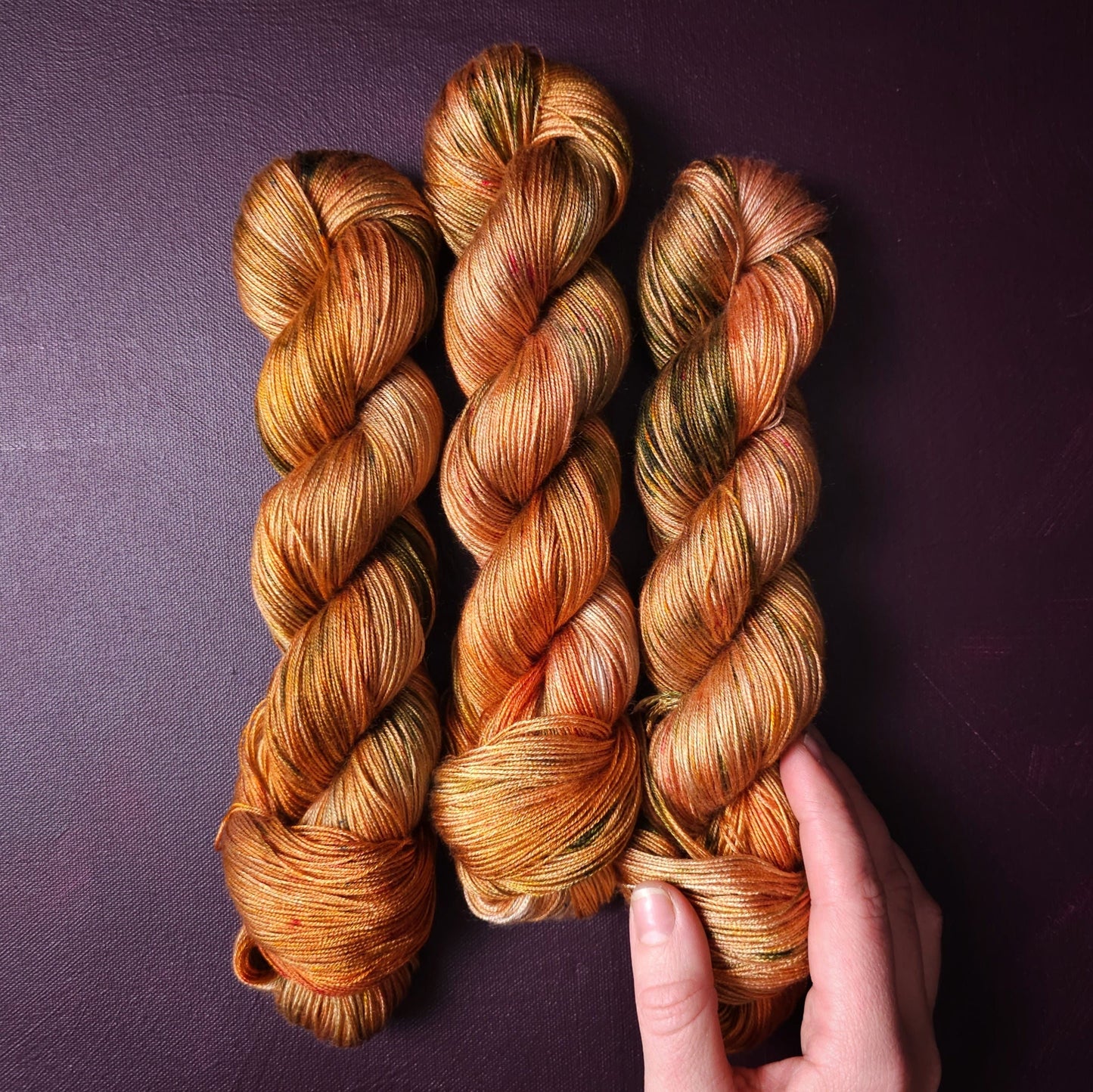 Hand dyed yarn ~ Mossy Peach *** Dyed to order ~ fingering / DK weight tencel OR bamboo yarn, vegan, hand painted