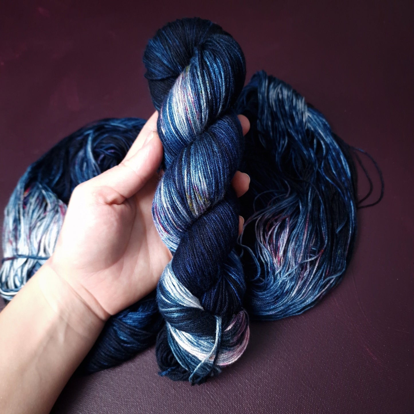 Hand dyed yarn ~ Confetti Sky ***Dyed to order ~ fingering / DK weight tencel OR bamboo yarn, vegan