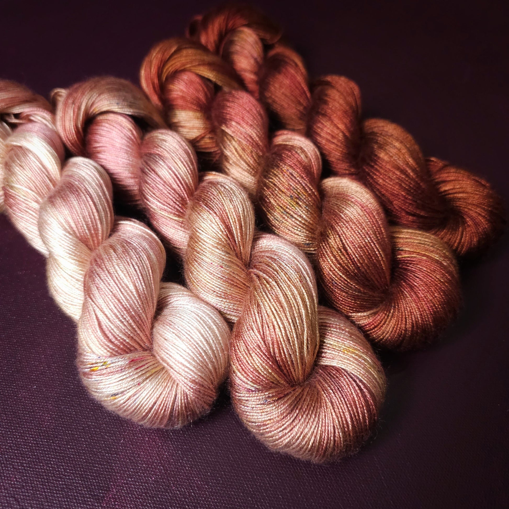 Hand dyed yarn ~ Fade Set*** Dyed to order ~ Copper Blush ~ tencel yarn, bamboo yarn, vegan, hand painted, fingering, DK