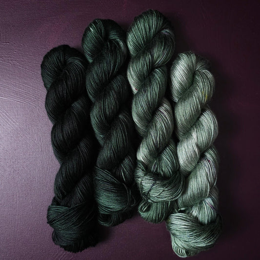 Hand dyed yarn ~ Fade Set*** Dyed to order ~ Rainbow Obsidian ~ tencel yarn, bamboo yarn, vegan, hand painted, fingering, DK