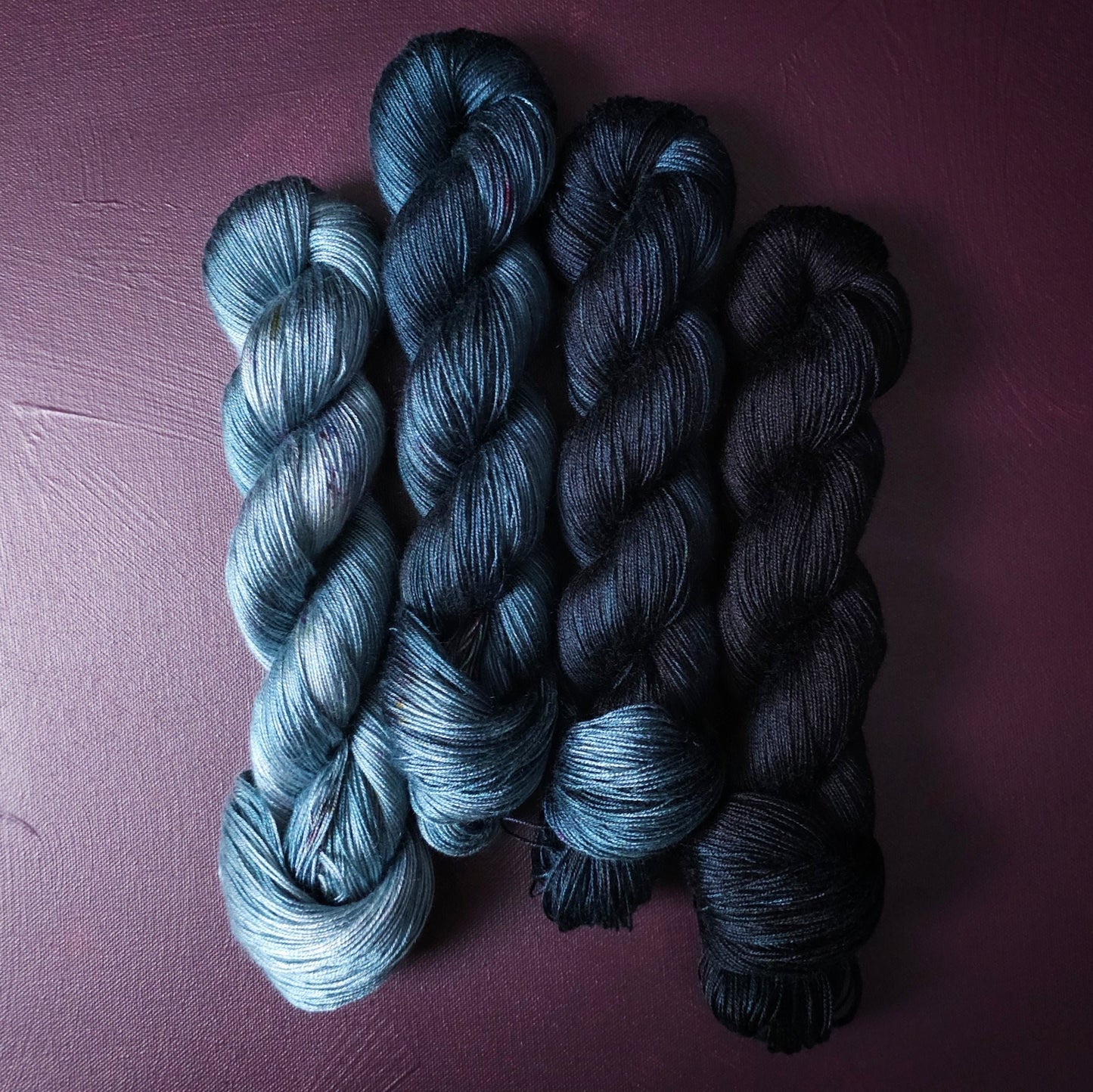 Hand dyed yarn ~ Fade Set*** Dyed to order ~ Winter Twilight ~ tencel yarn, bamboo yarn, vegan, hand painted, fingering, DK