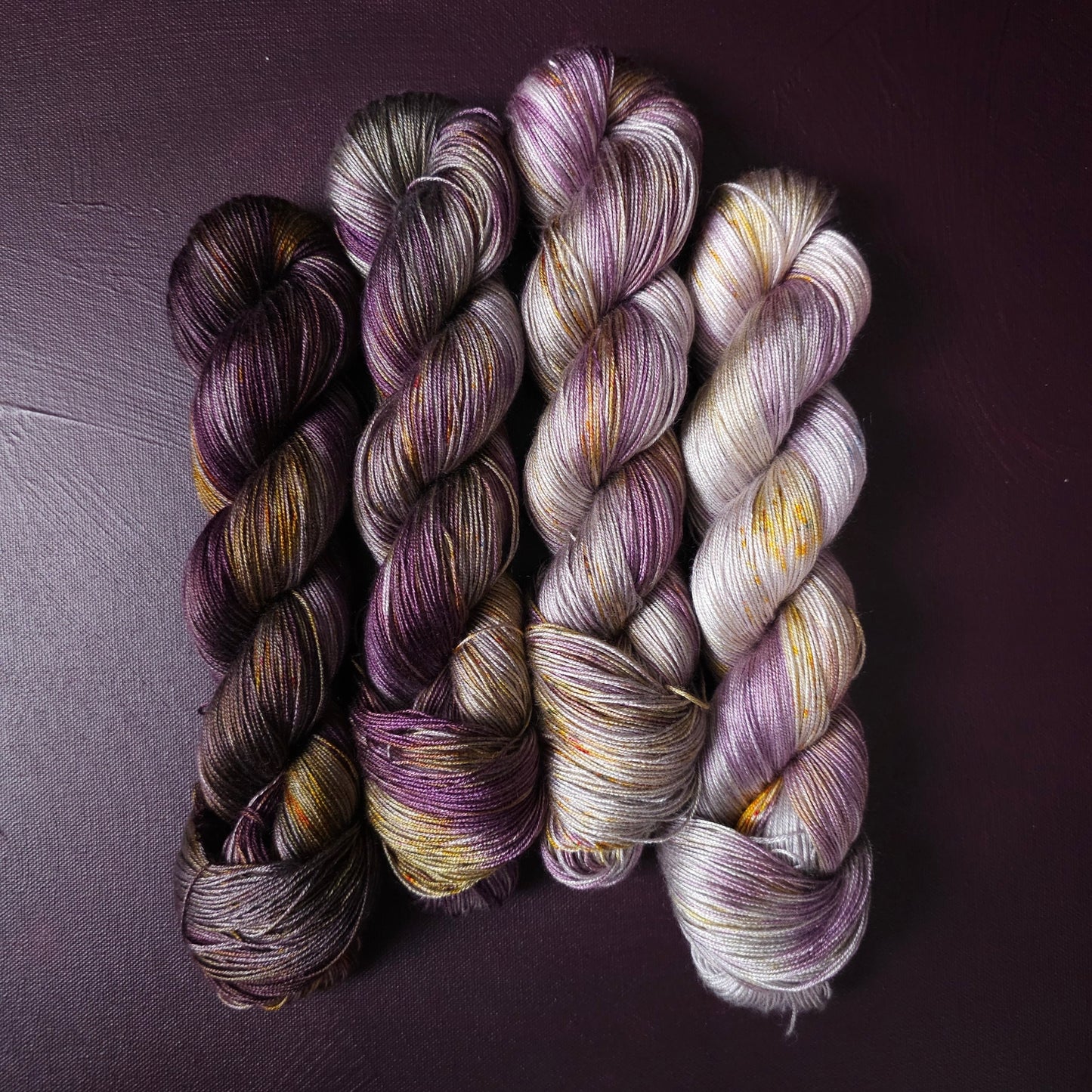 Hand dyed yarn ~ Fade Set*** Dyed to order ~ Ametrine ~ tencel yarn, bamboo yarn, vegan, hand painted, fingering, DK