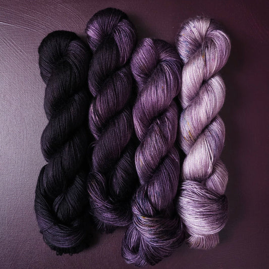 Hand dyed yarn ~ Fade Set*** Dyed to order ~ Velvet Grapes ~ tencel yarn, bamboo yarn, vegan, hand painted, fingering, DK