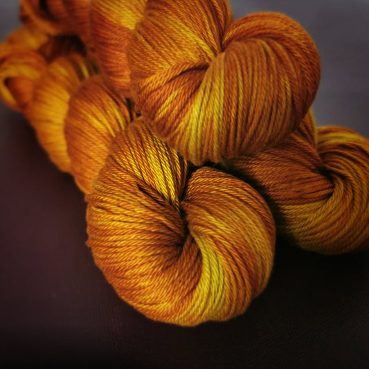 Hand dyed yarn ~ Tumeric Passion ~ mercerized cotton yarn, vegan, hand painted, indie dyed