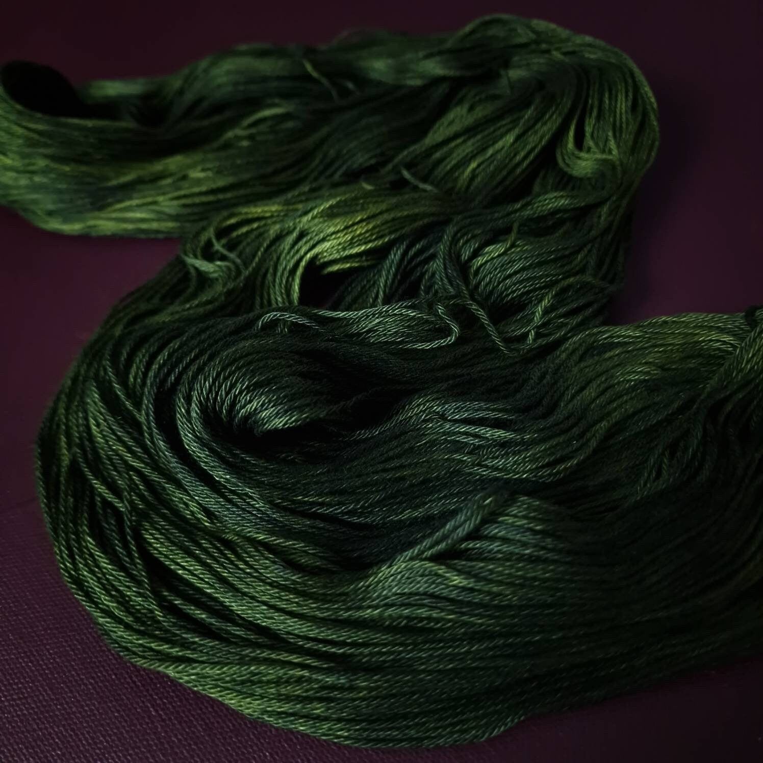 Hand dyed yarn ~ Pine*** Dyed to order ~ mercerized cotton yarn, vegan, hand painted