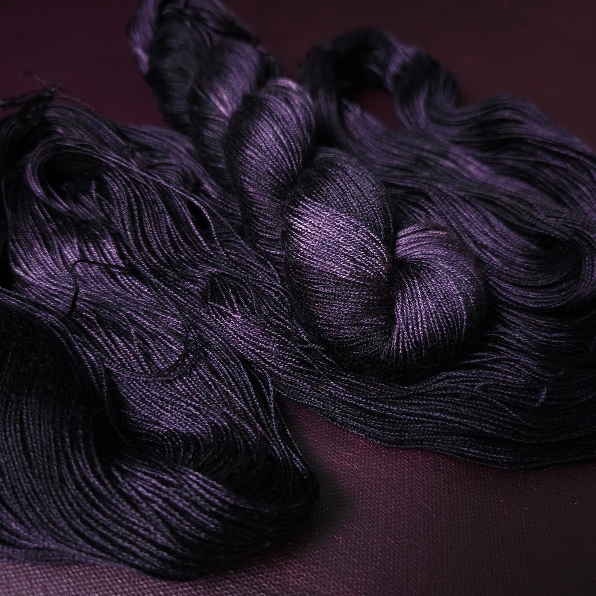 Hand dyed yarn ~ Black Lavender ***Dyed to order ~ fingering / DK weight tencel OR bamboo yarn, vegan, hand painted