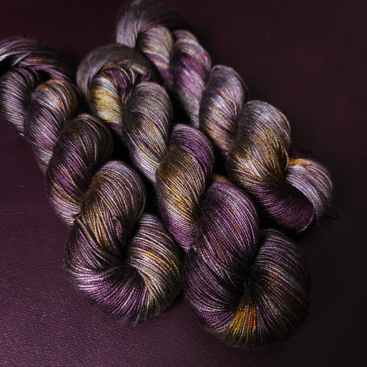 Hand dyed yarn ~ Moody Amethyst ***Dyed to order ~ fingering / DK weight tencel OR bamboo yarn, vegan, hand painted