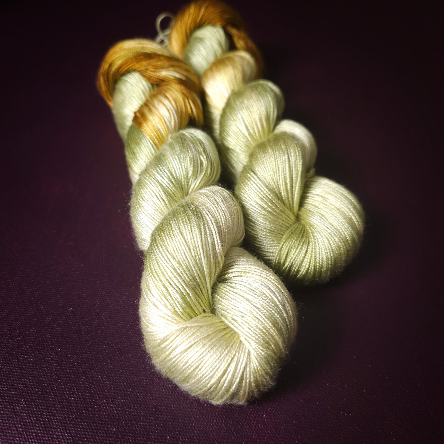 Hand dyed vegan yarn ~ Gold Moss ***Dyed to order ~ fingering / DK weight tencel OR bamboo yarn, assigned pooling, hand painted