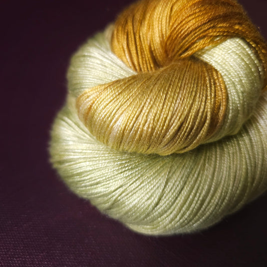 Hand dyed vegan yarn ~ Gold Moss ***Dyed to order ~ fingering / DK weight tencel OR bamboo yarn, assigned pooling, hand painted