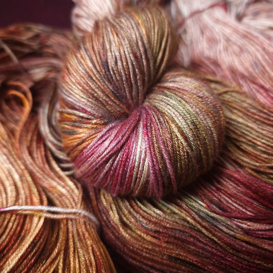 Hand dyed yarn ~ Autumn's Last Kiss ***Dyed to order ~ fingering / DK weight tencel OR bamboo yarn, vegan