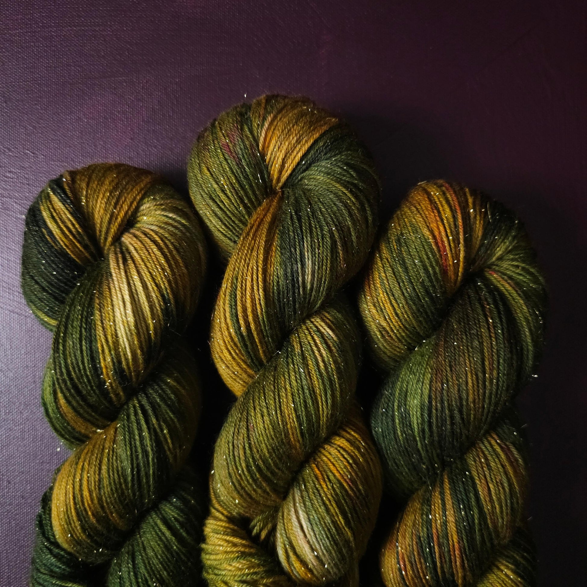 Olive Forest, hand dyed yarn, hand painted superwash merino singles, gift for crocheter, green, golden, mustard yarn, variegated sock yarn