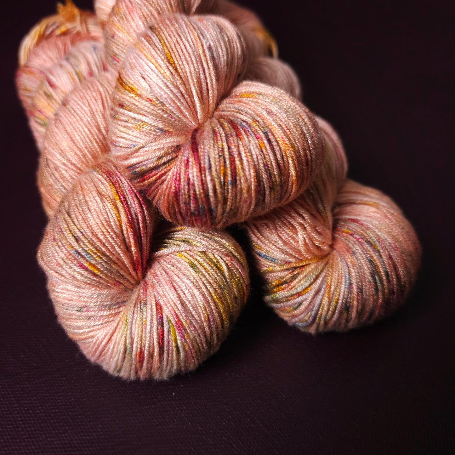 Hand dyed vegan yarn, Spring Peach, Fingering Bamboo, DK tencel yarn, hand painted plant based yarn, speckled variegated mercerized cotton