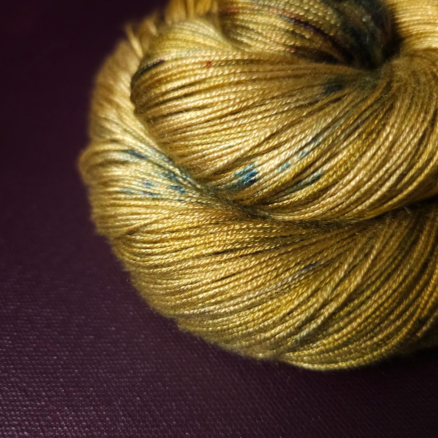 Golden Haze, hand dyed vegan yarn, speckled yarn, fingering / DK weight knitting yarn, tencel OR bamboo yarn, shiny crochet thread,