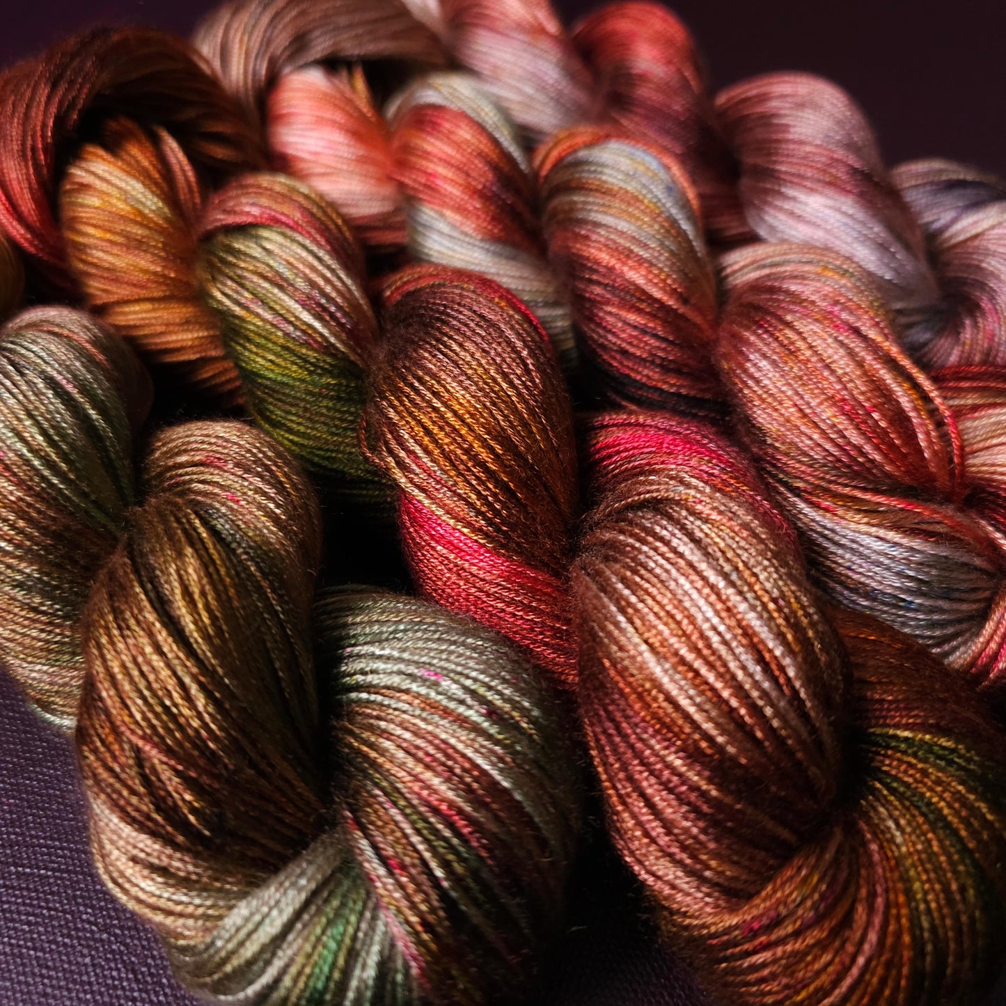 Autumn Fire, Hand Dyed Vegan Yarn, Fade Set, Fingering Weight Tencel DK, Hand Painted Thread, One of a kind