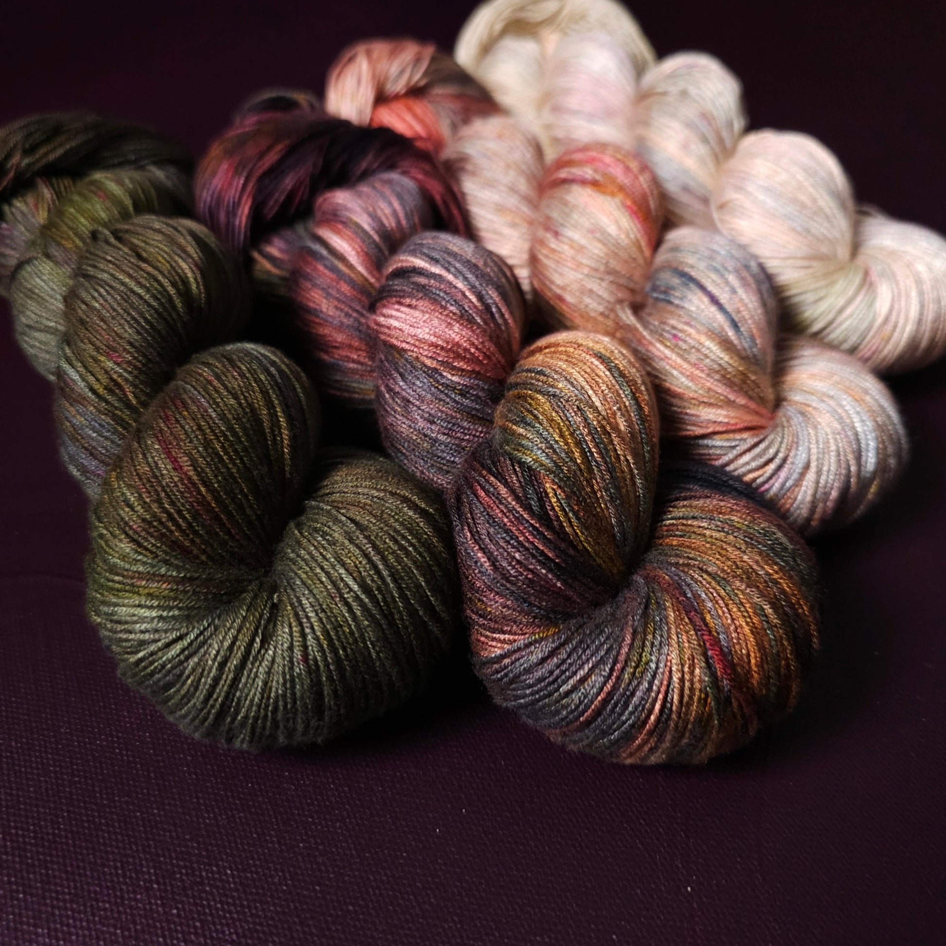 Tender Fall, Hand Dyed Vegan Yarn, Fade Set, Fingering Weight Bamboo Yarn, Hand Painted Thread, One of a kind